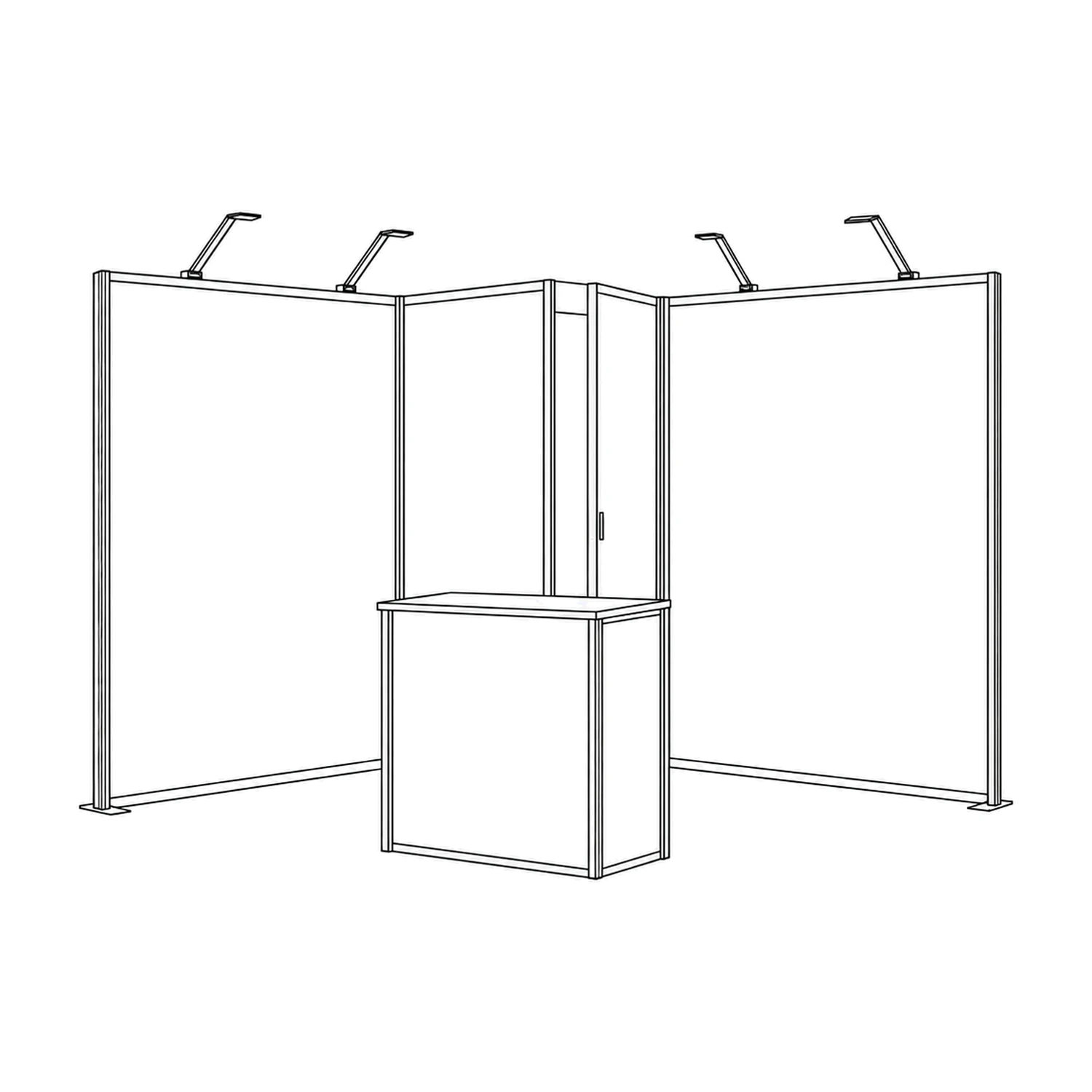 9m² Fastframe Modular Exhibition Stand with Storeroom and Counter line drawing