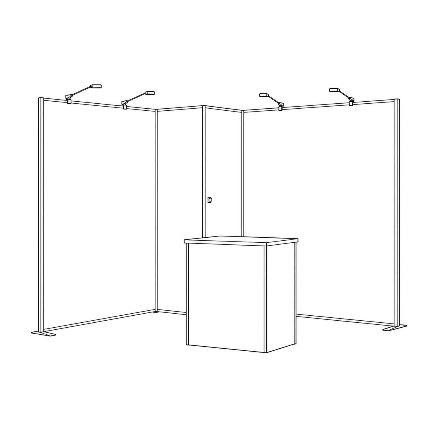 9m² Modulate Modular Exhibition Stand with Storeroom and Counter line drawing