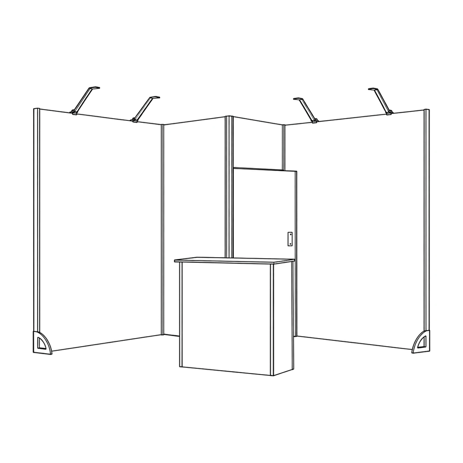9m² Vector Modular Exhibition Stand with Storeroom and Counter line drawing
