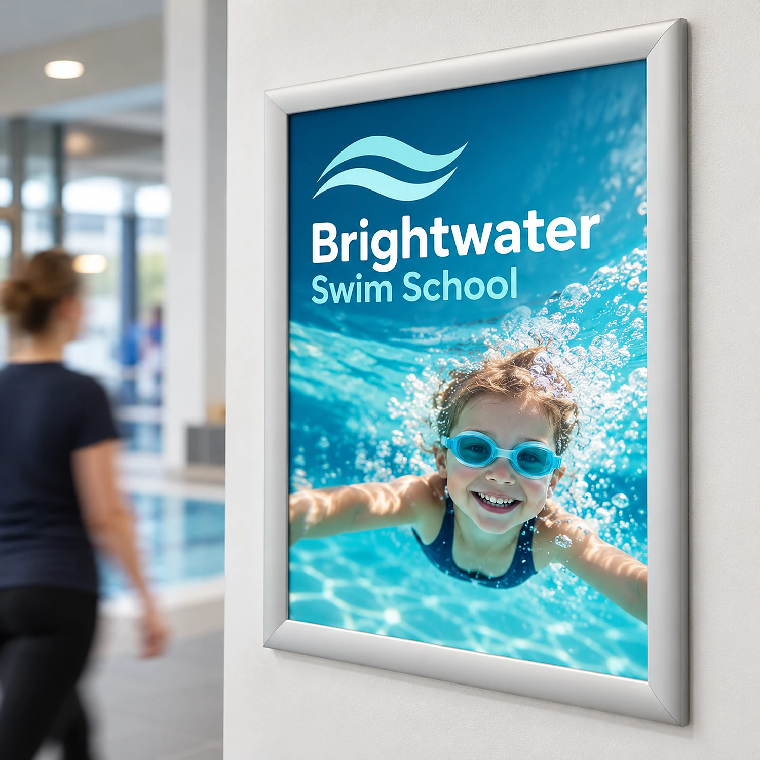 A1 snap frame with a poster on a leisure centre corridor wall