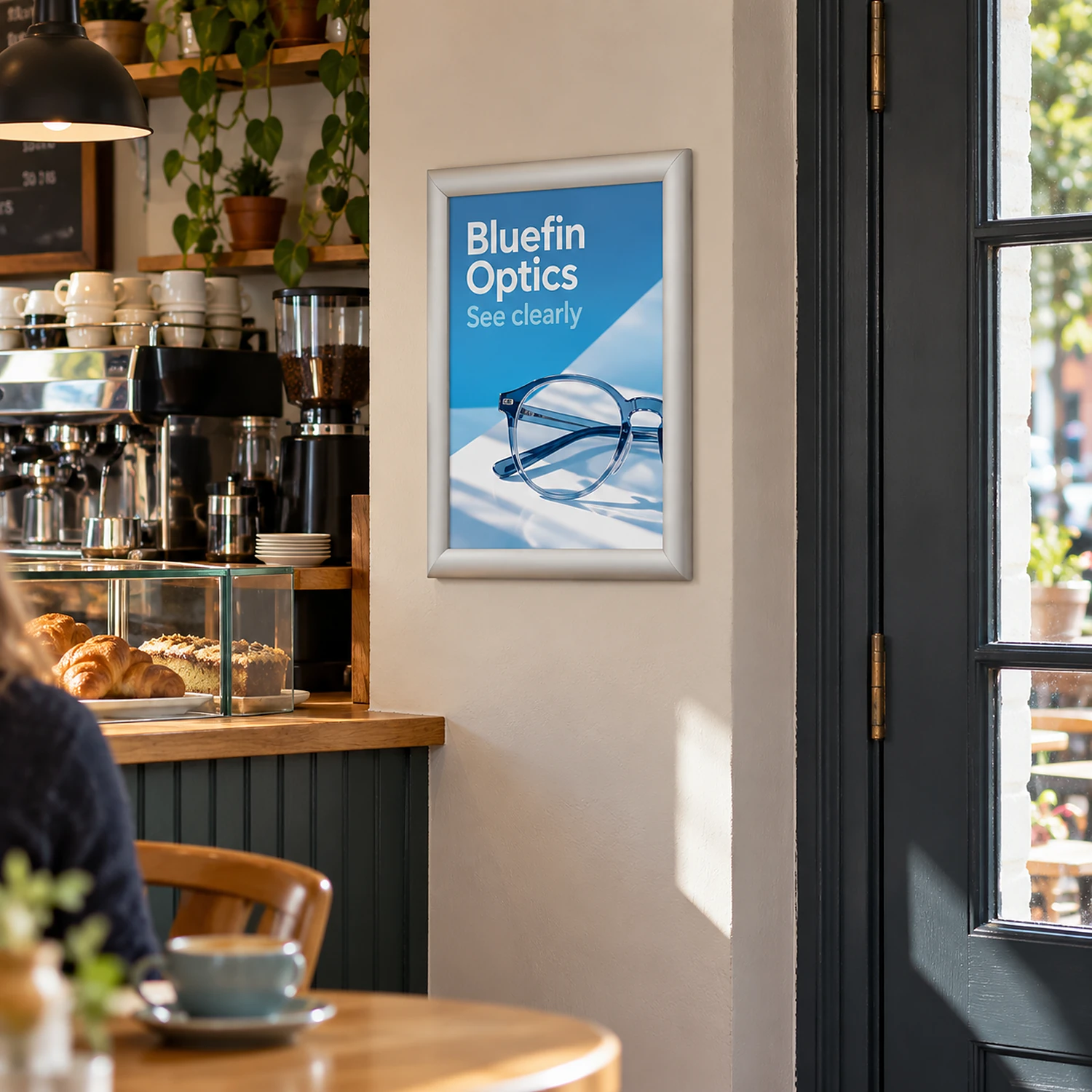 A3 snap frame poster holder on a cafe wall