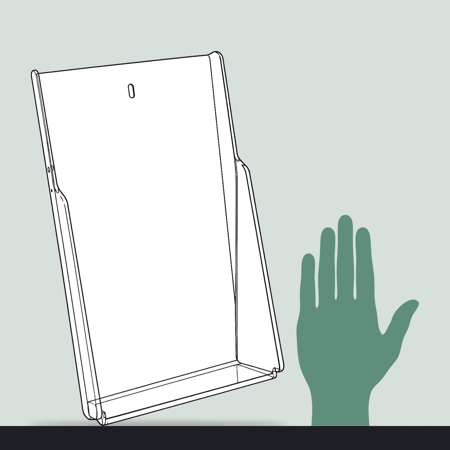 A4 literature holder size compared with a hand