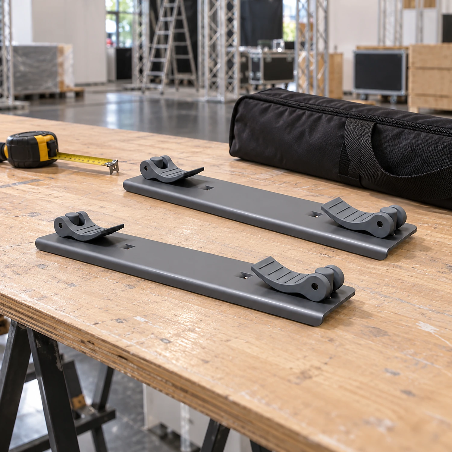 Pair of arch braces on a trestle table during build-up