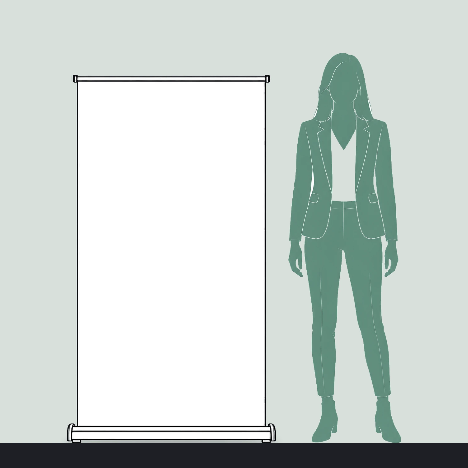 Barracuda Roller Banner 850mm Wide size compared with a person