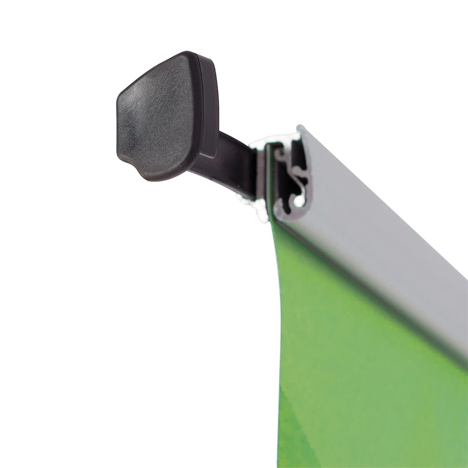 Barracuda roller banner top rail end cap gripping the graphic