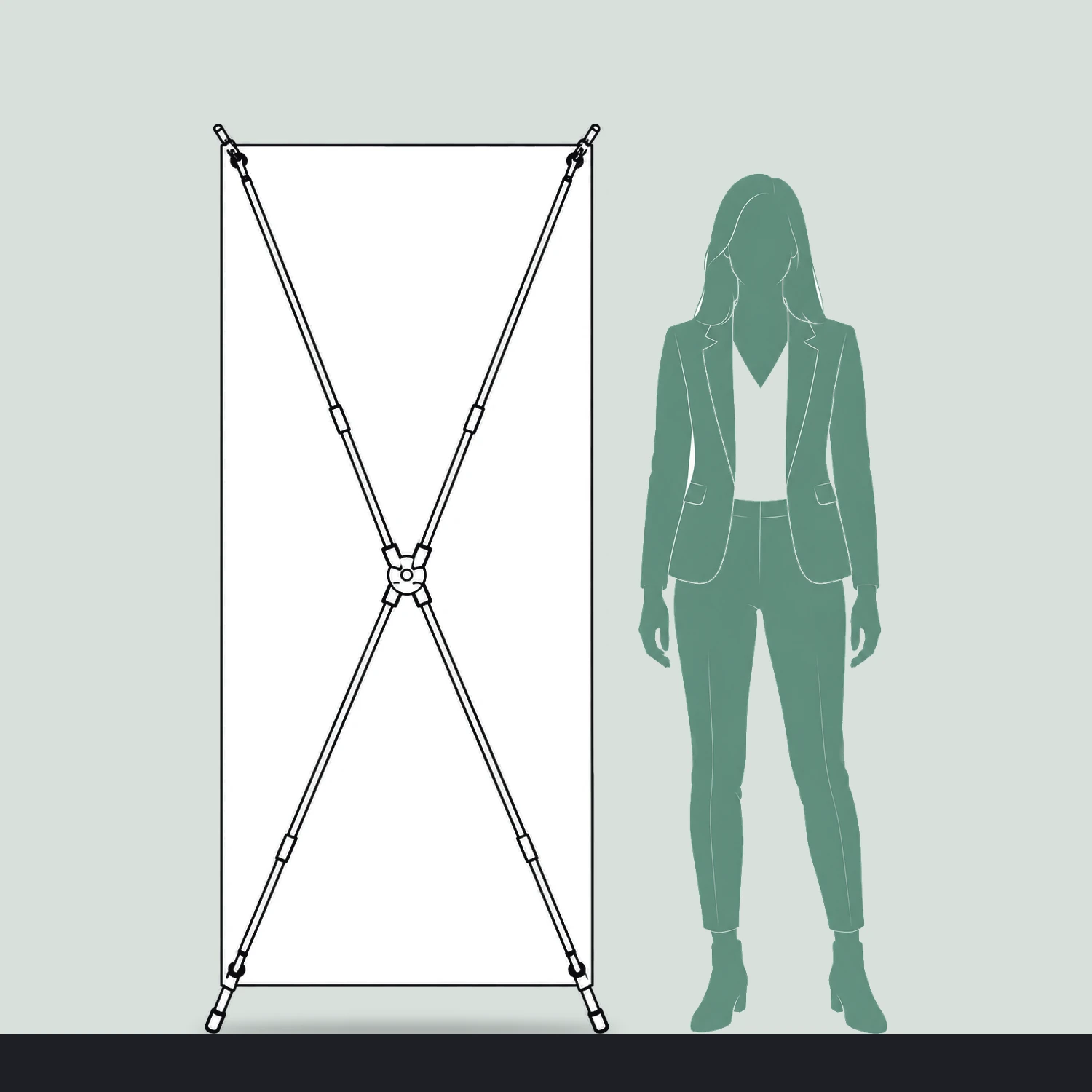 Beijing Lite X Banner Stand 800mm x 1.8m size compared with a person