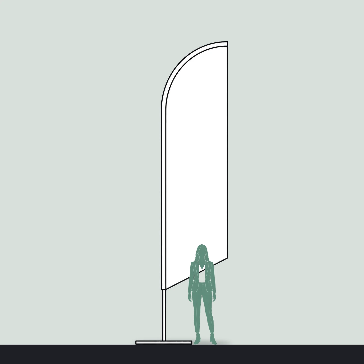 Blade Flag Extra Large, 5.14m Tall size compared with a person