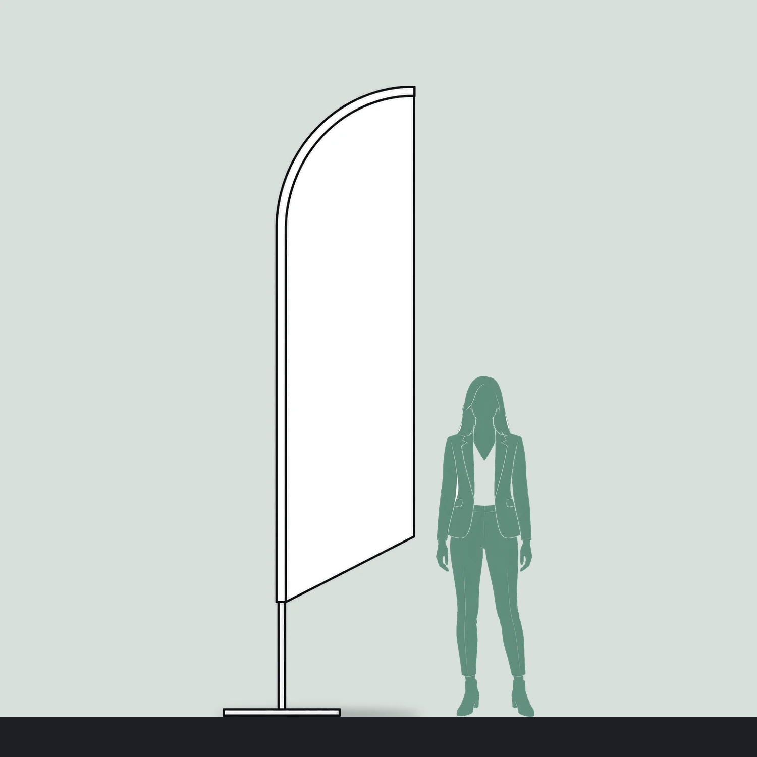 Blade Flag Medium, 3.15m Tall size compared with a person