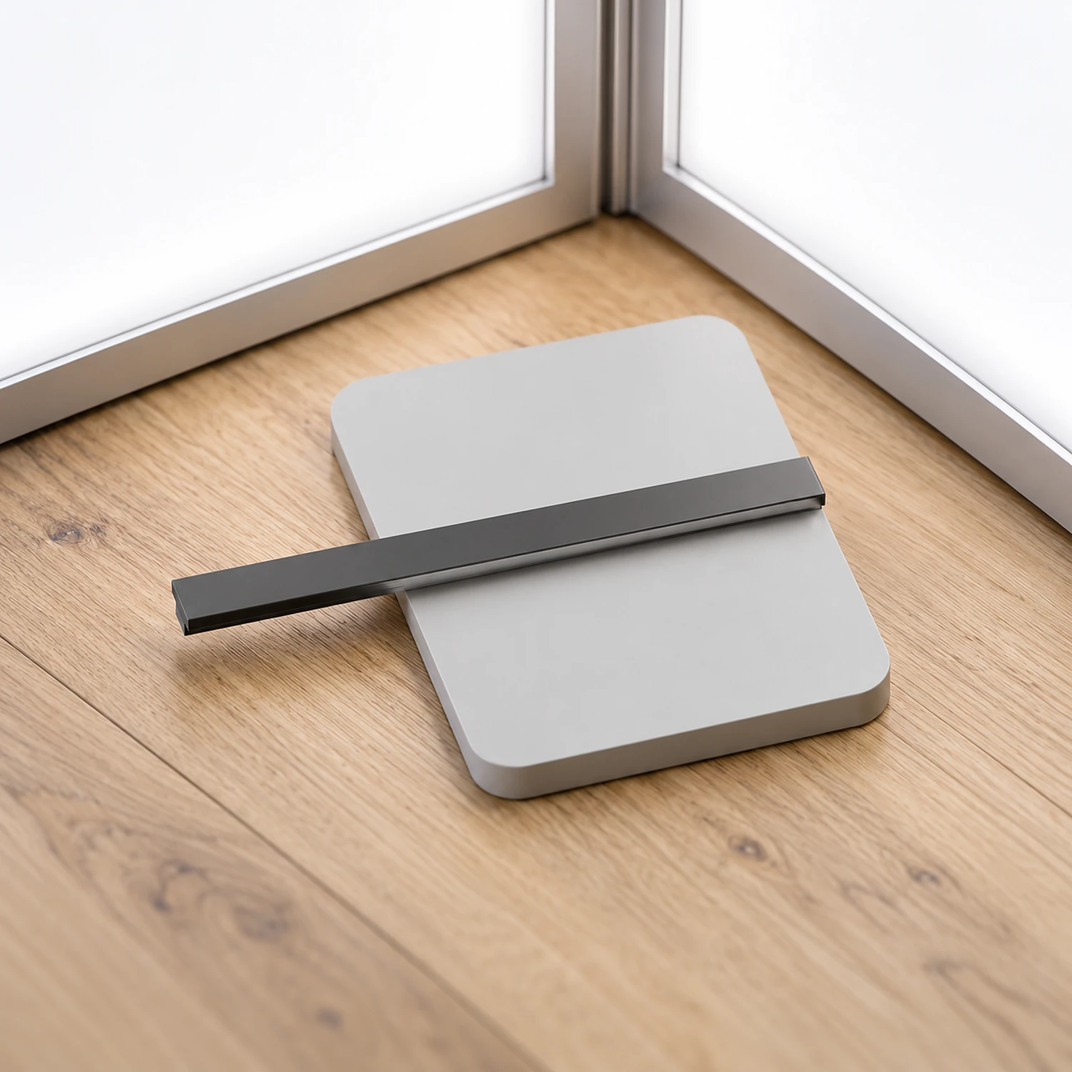 Blind foot on a wooden floor at a lightbox corner
