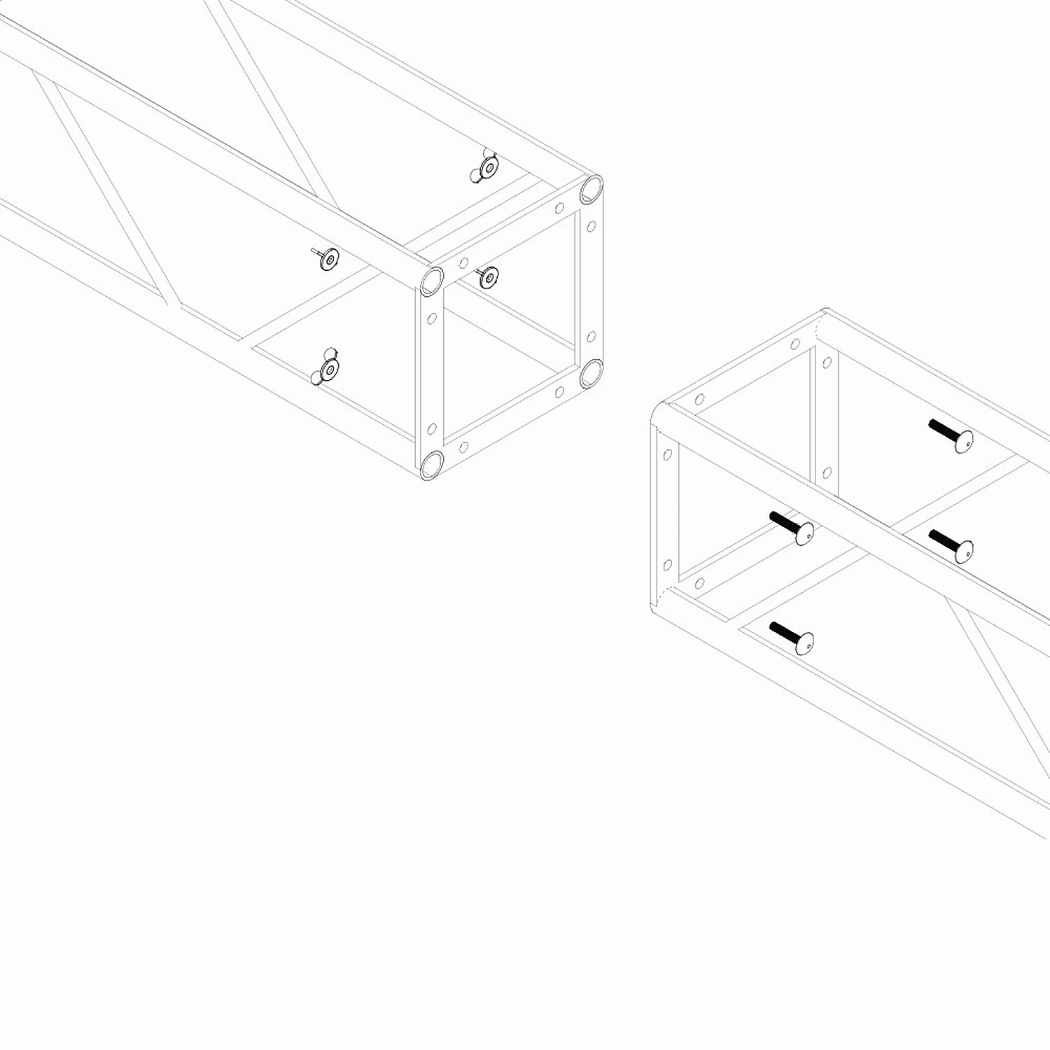 Drawing of two section ends with bolts and wing nuts ready to join