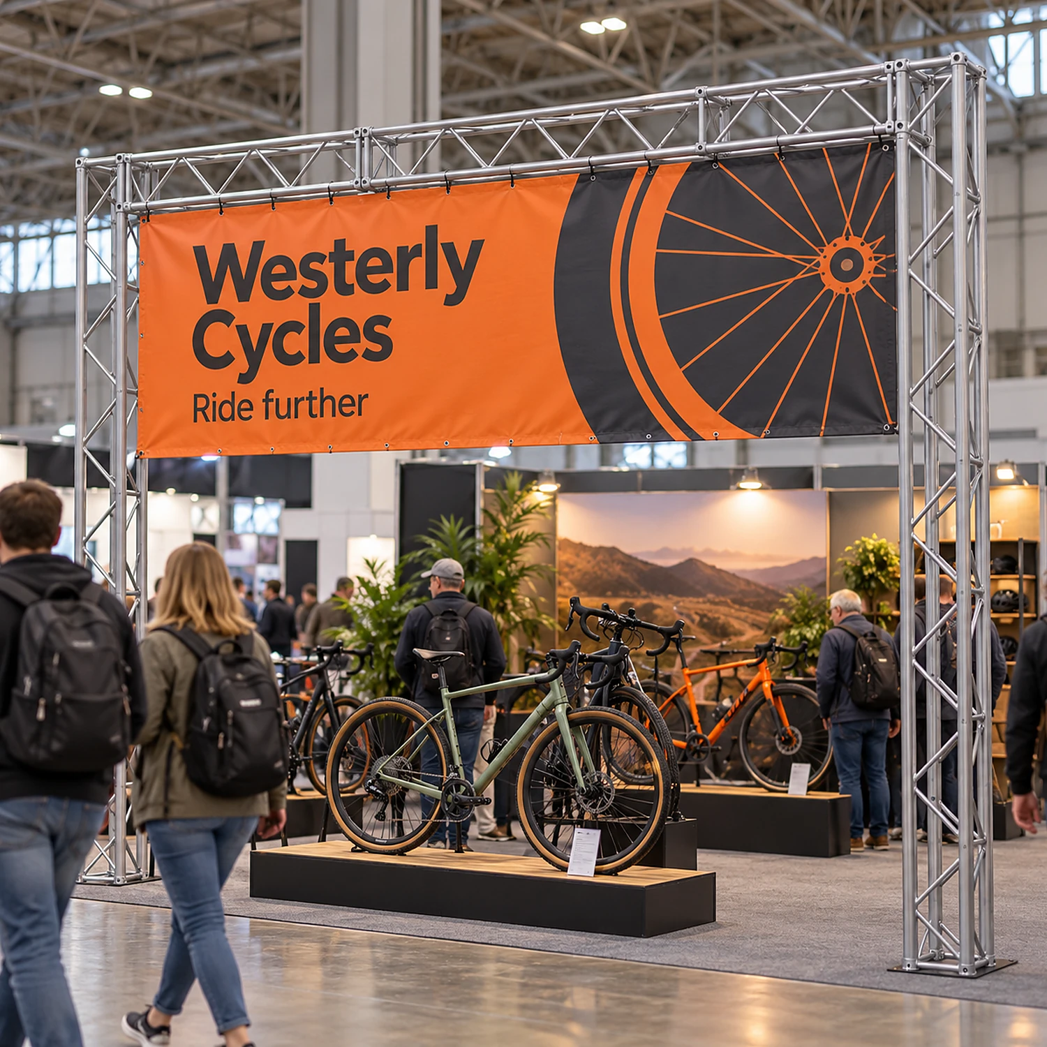 Box truss straight sections built into a stand frame at an exhibition