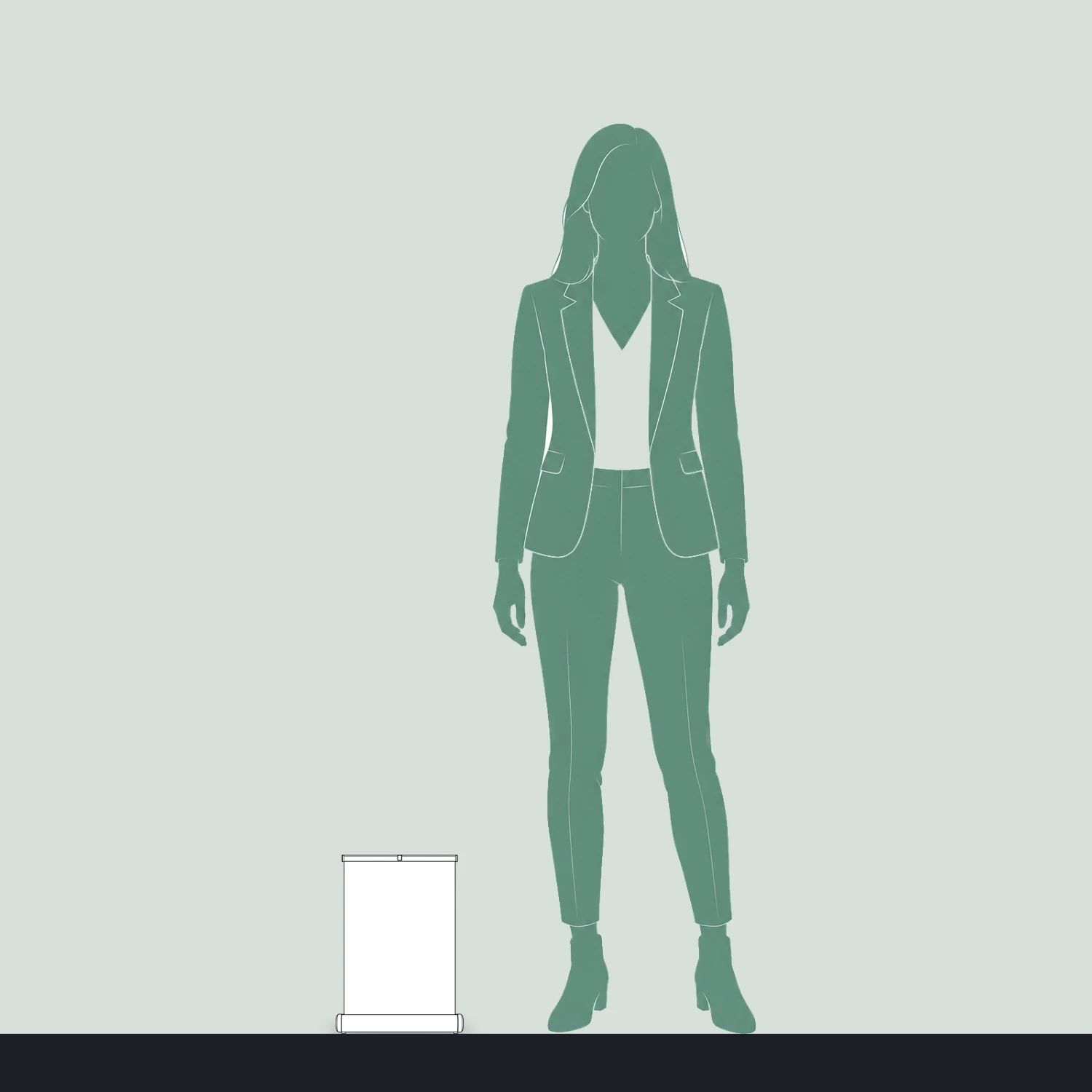 Breeze Desktop Roller Banner A4 size compared with a person
