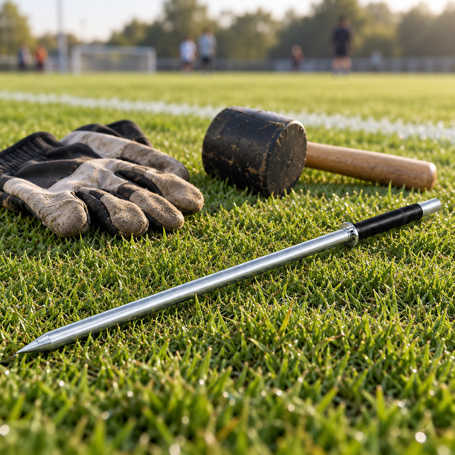 Ground spike on the grass before set-up