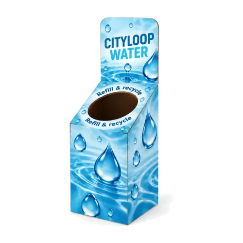 Cardboard Angled Top Bin with Header with example design