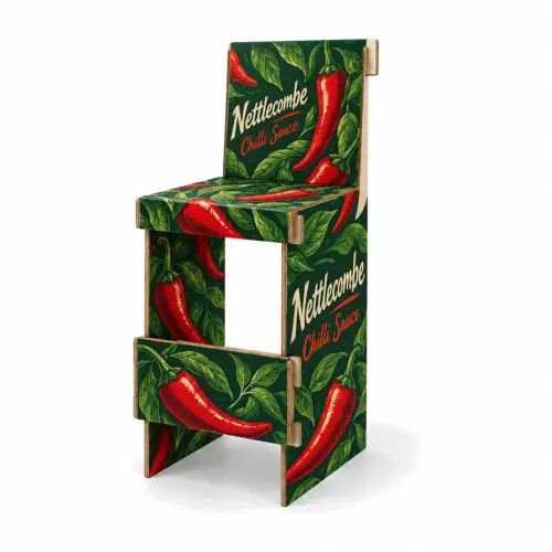 Cardboard Bar Stool, shown with example artwork