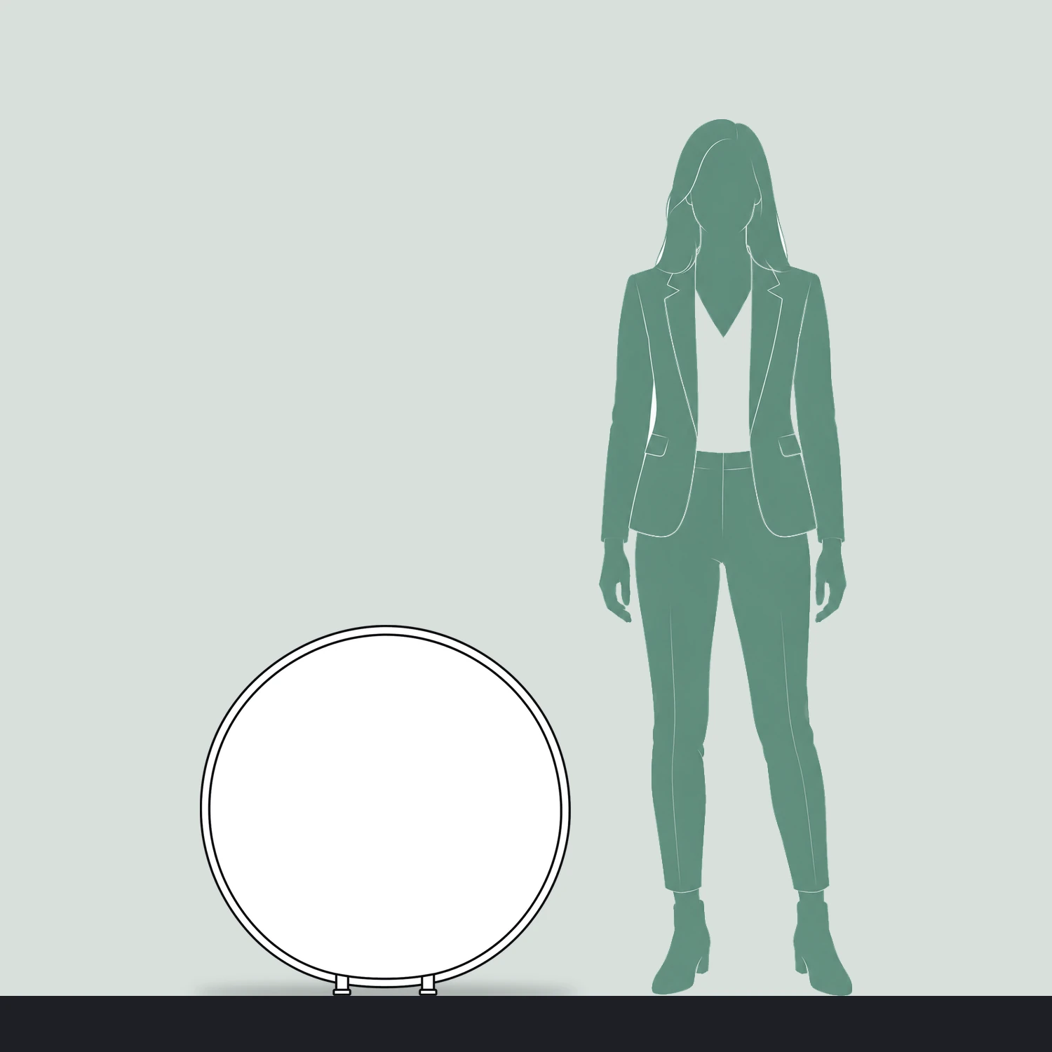 Circular Pop Out Banner 720mm Diameter, Flag Fabric size compared with a person