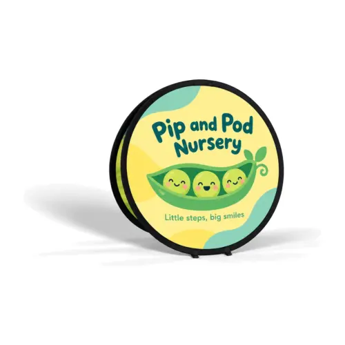 Circular Pop Out Banner 720mm Diameter, Flag Fabric with example artwork