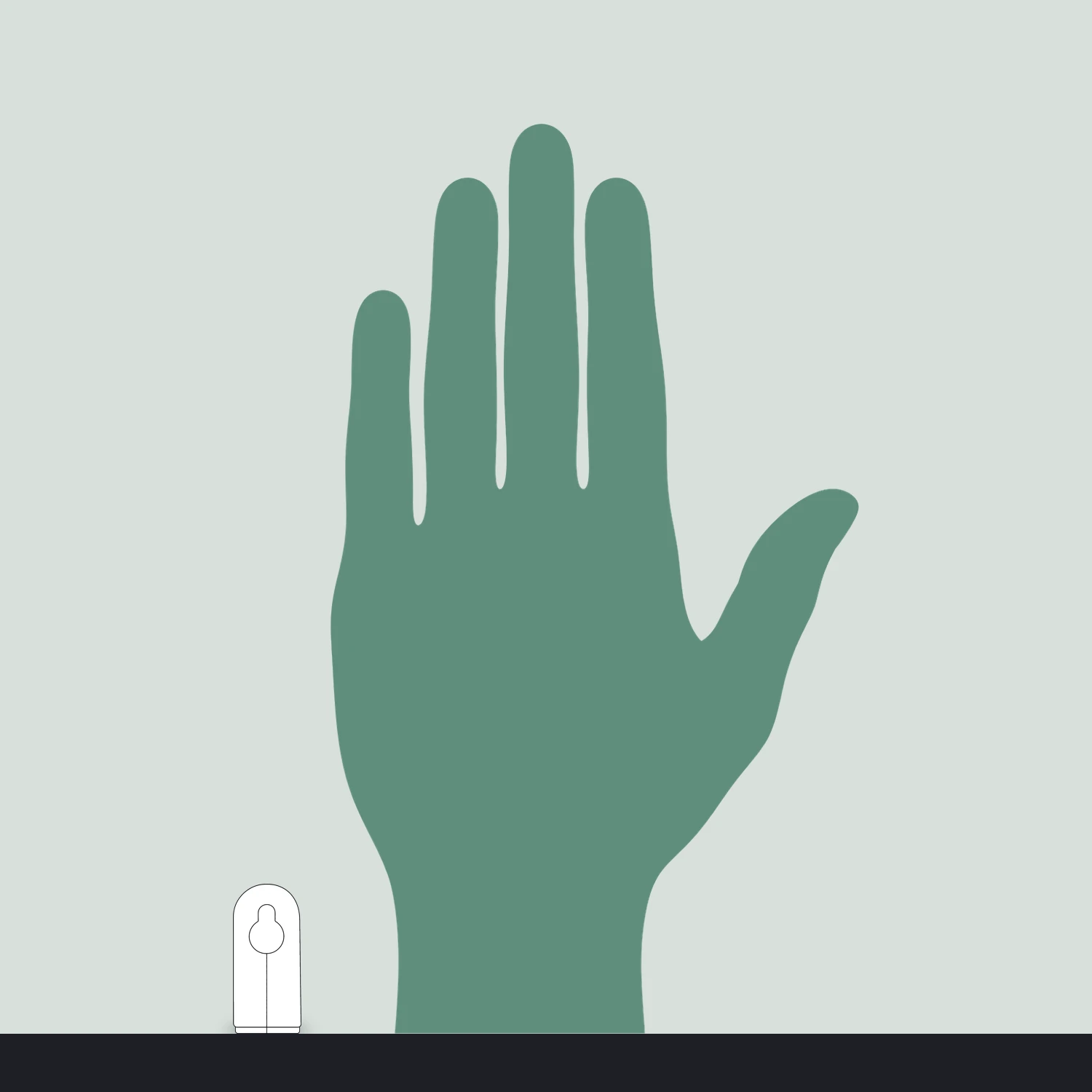Closed rail hook size compared with a hand