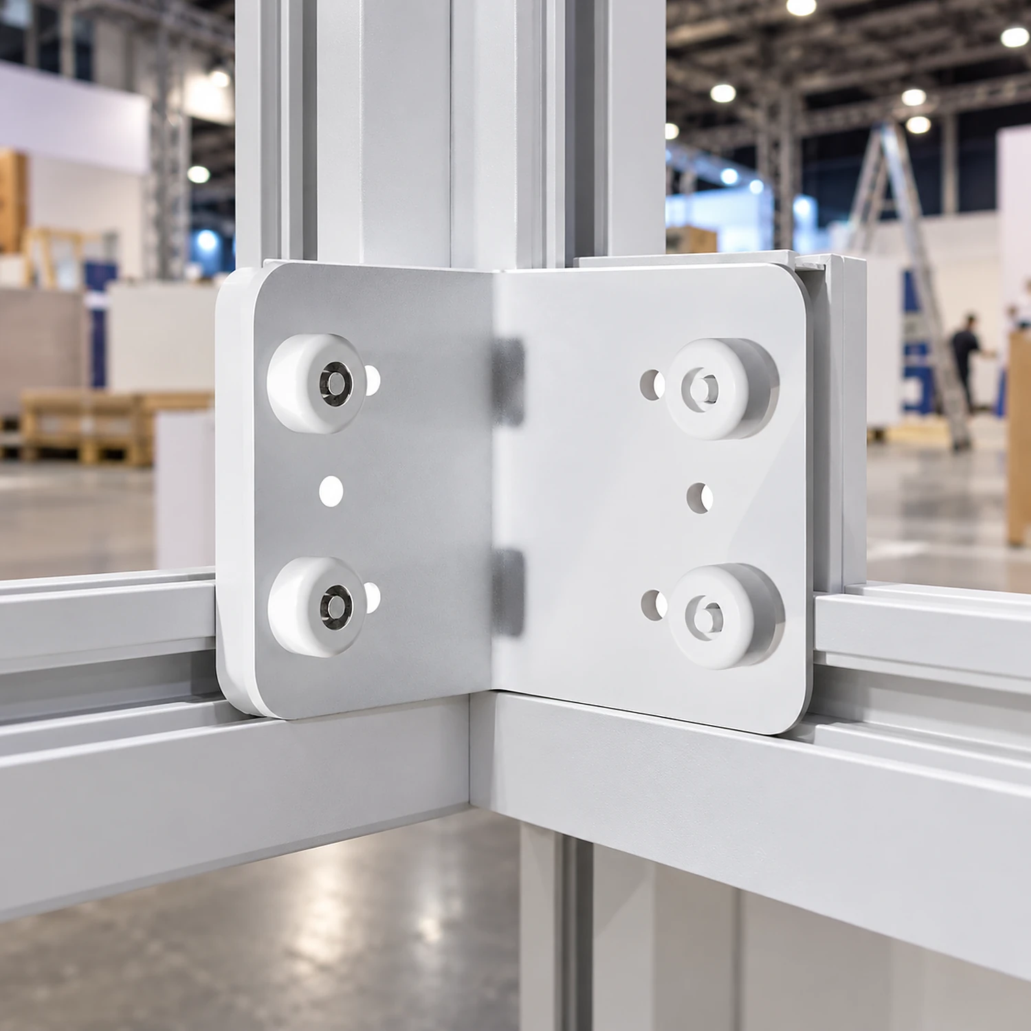 White corner connector fitted inside a lightbox frame corner