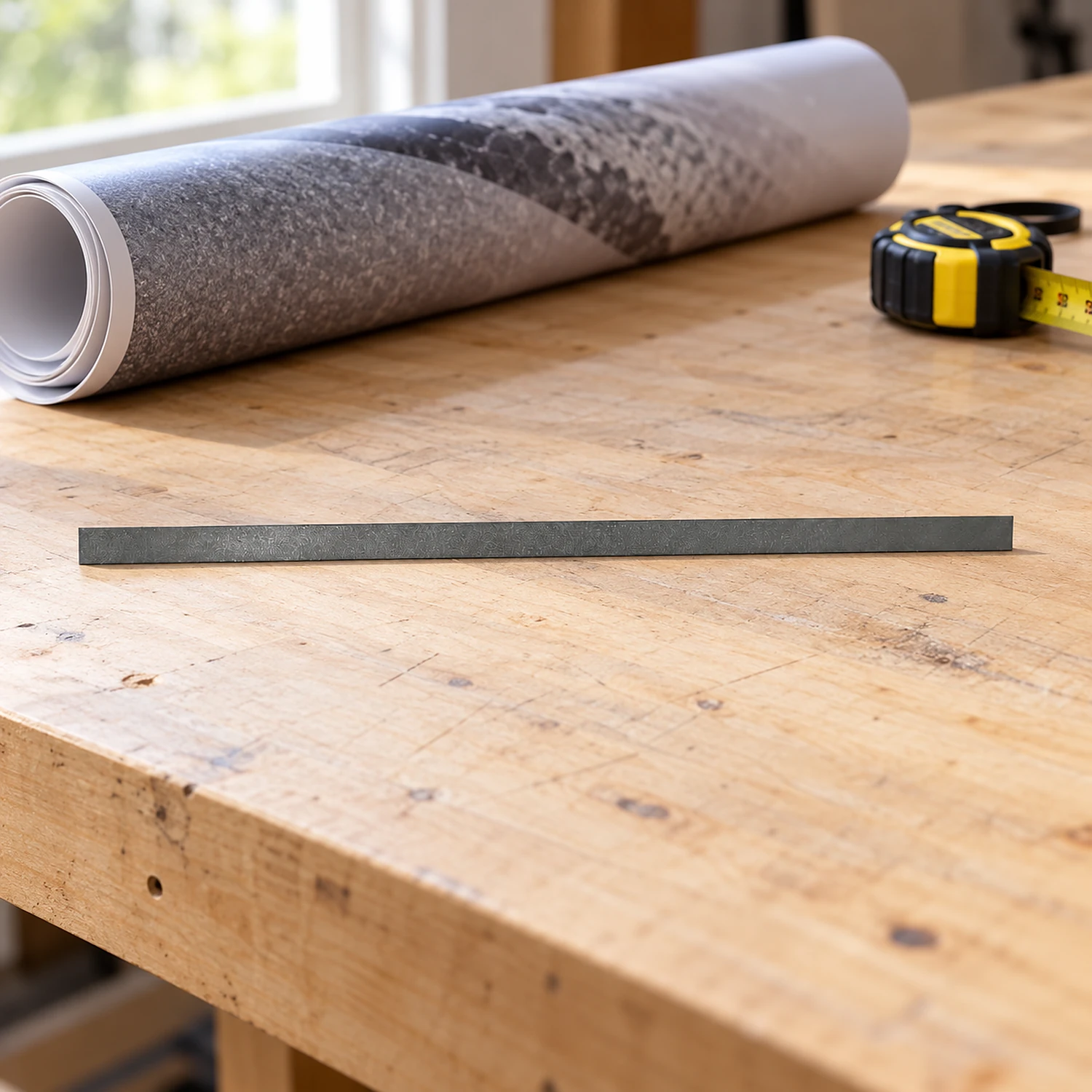 Counter kicker strip on a workbench