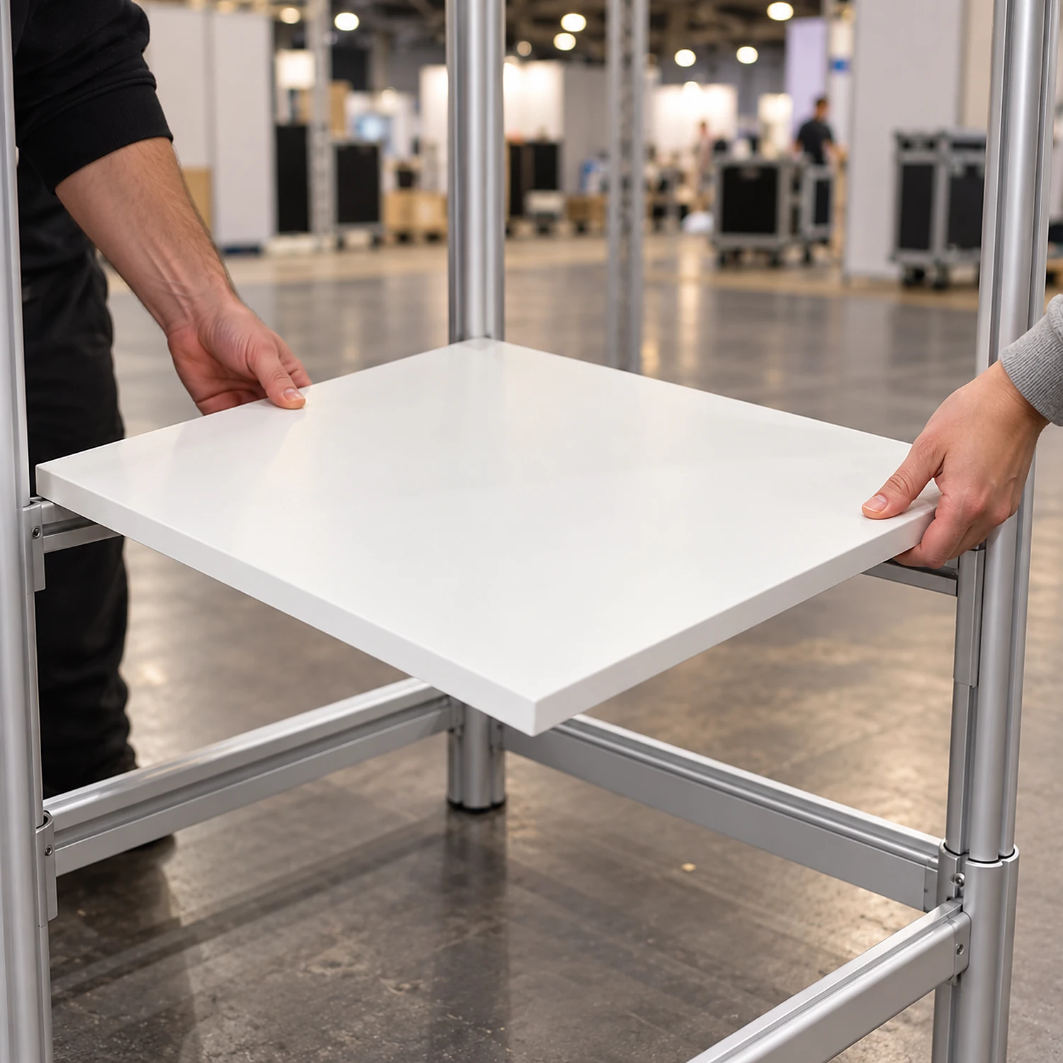 Shelf being fitted inside a counter frame