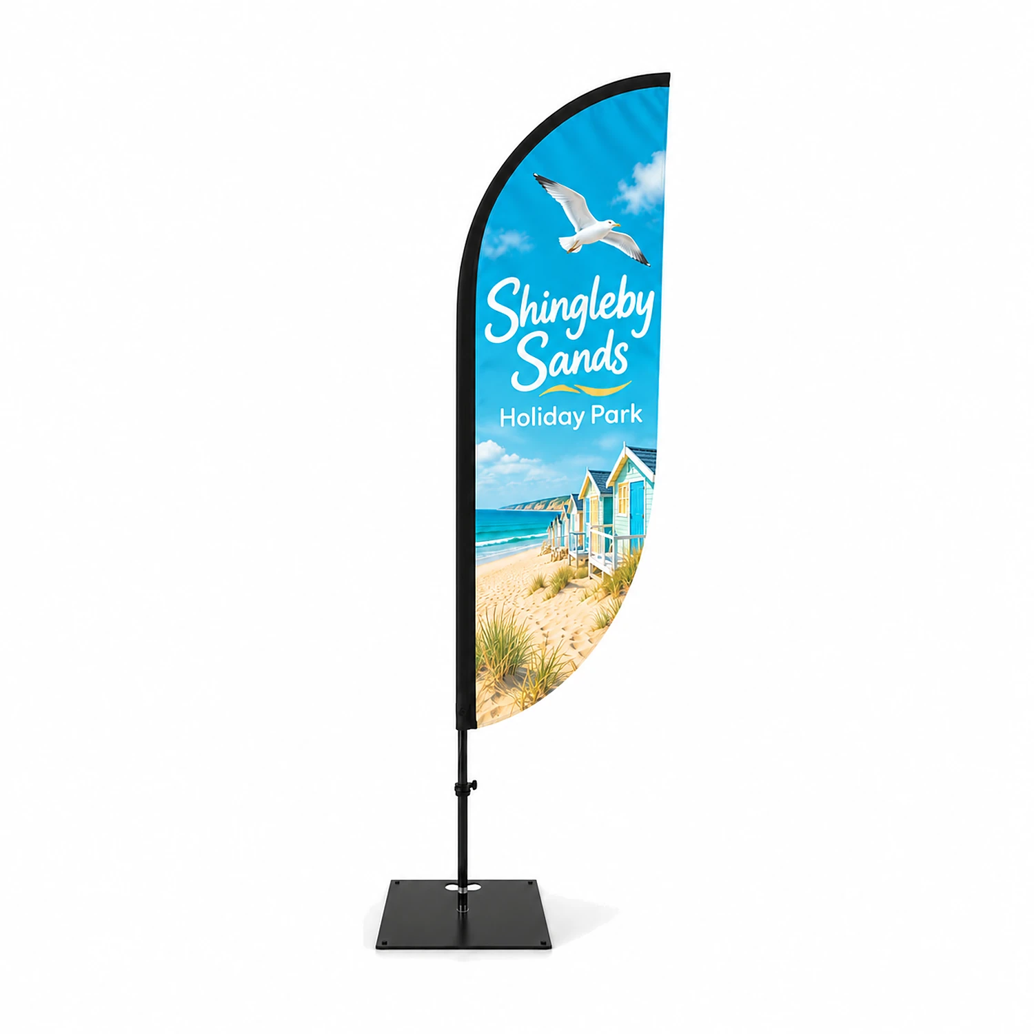 Crest Flag Large, 4.08m Tall - Double-Sided, shown with example artwork