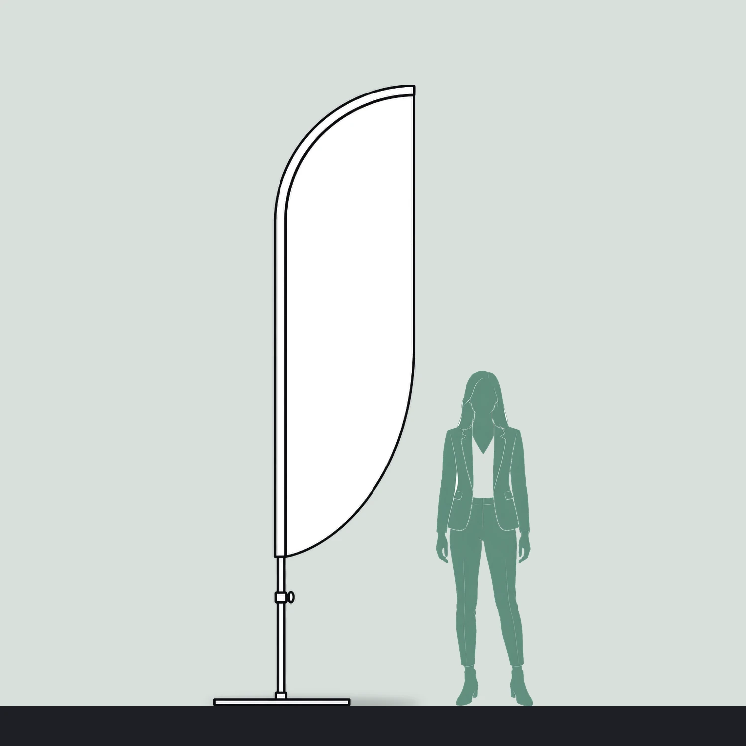 Crest Flag Medium, 3.15m Tall size compared with a person