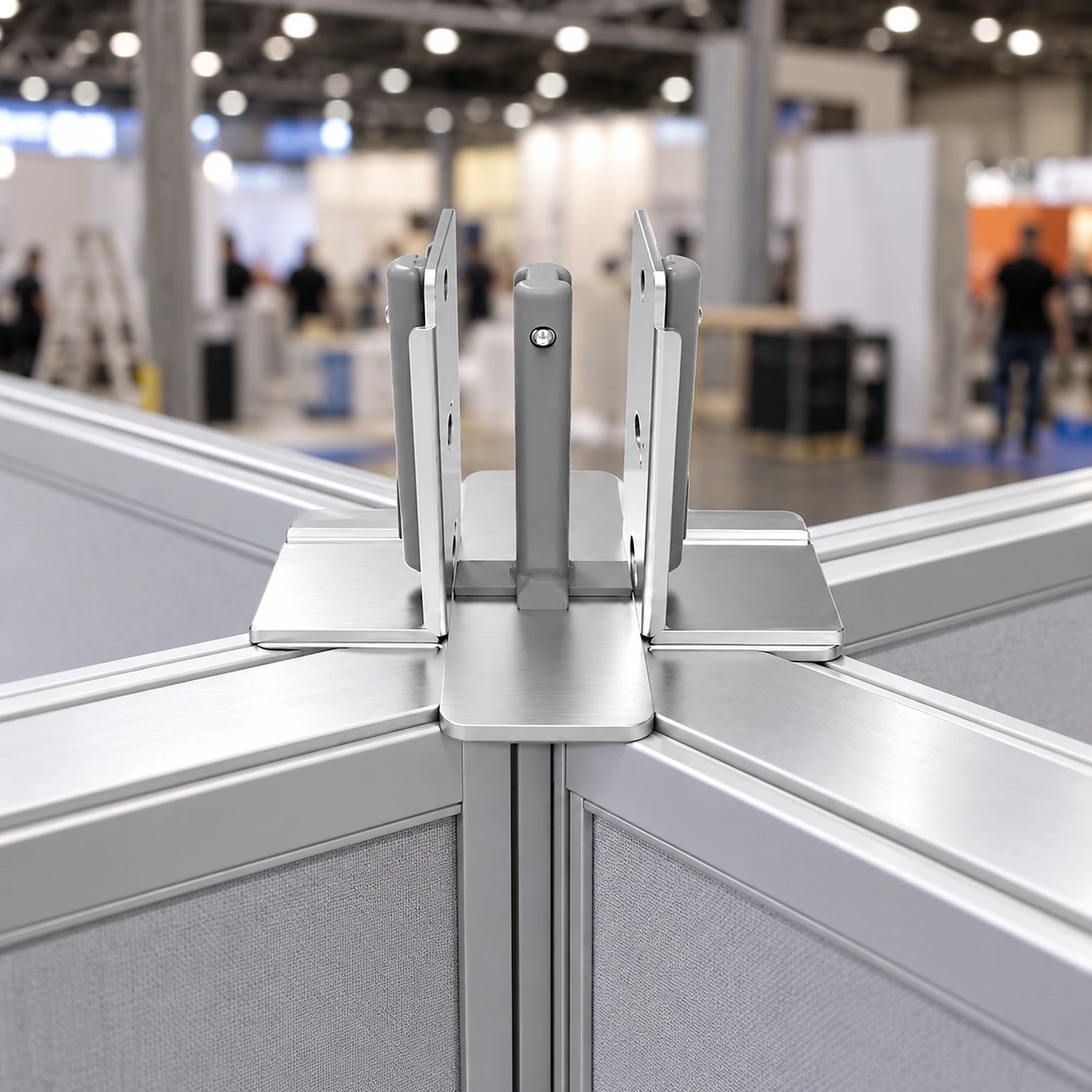 Cross connector joining the tops of four fabric frames