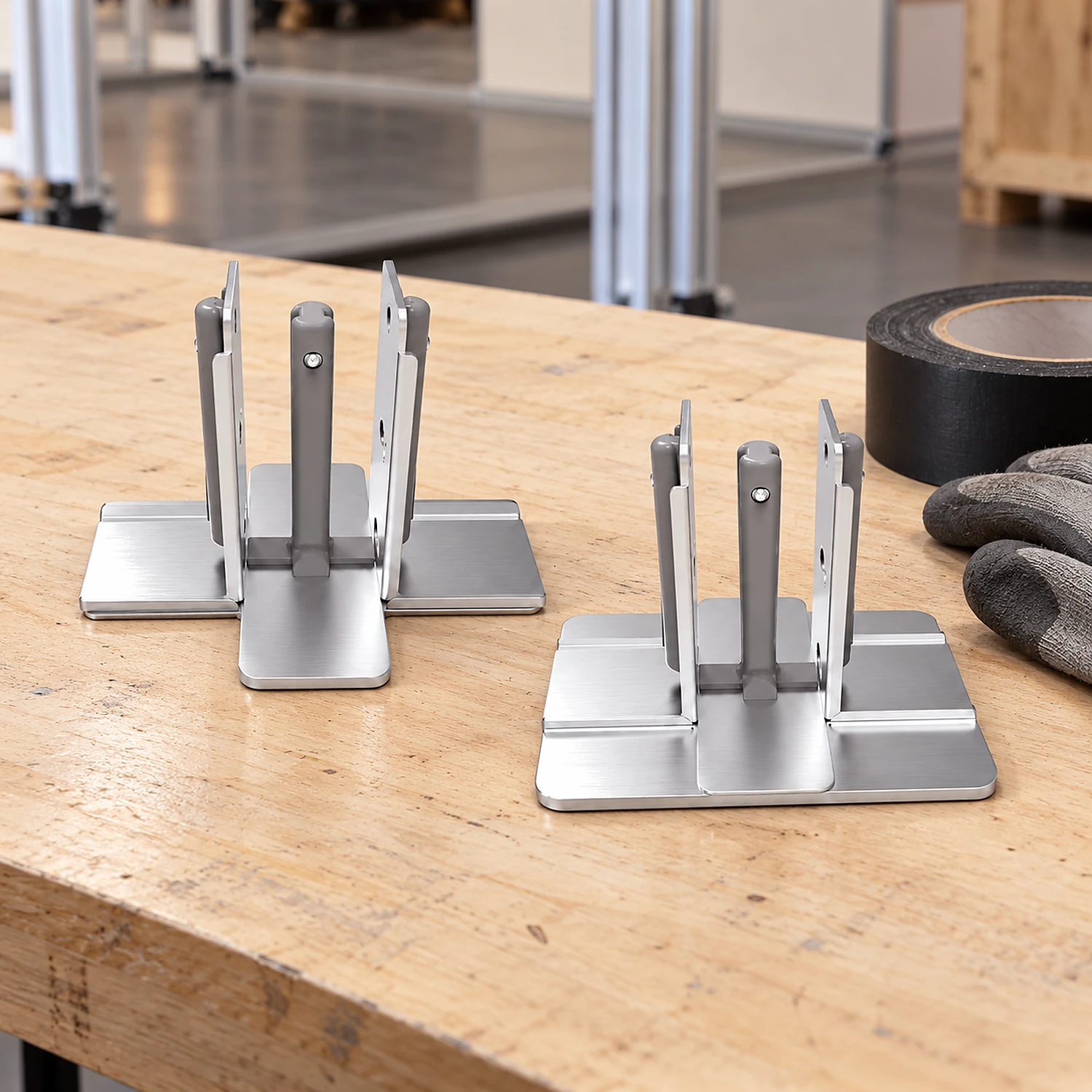 Both cross connector pieces on a workbench