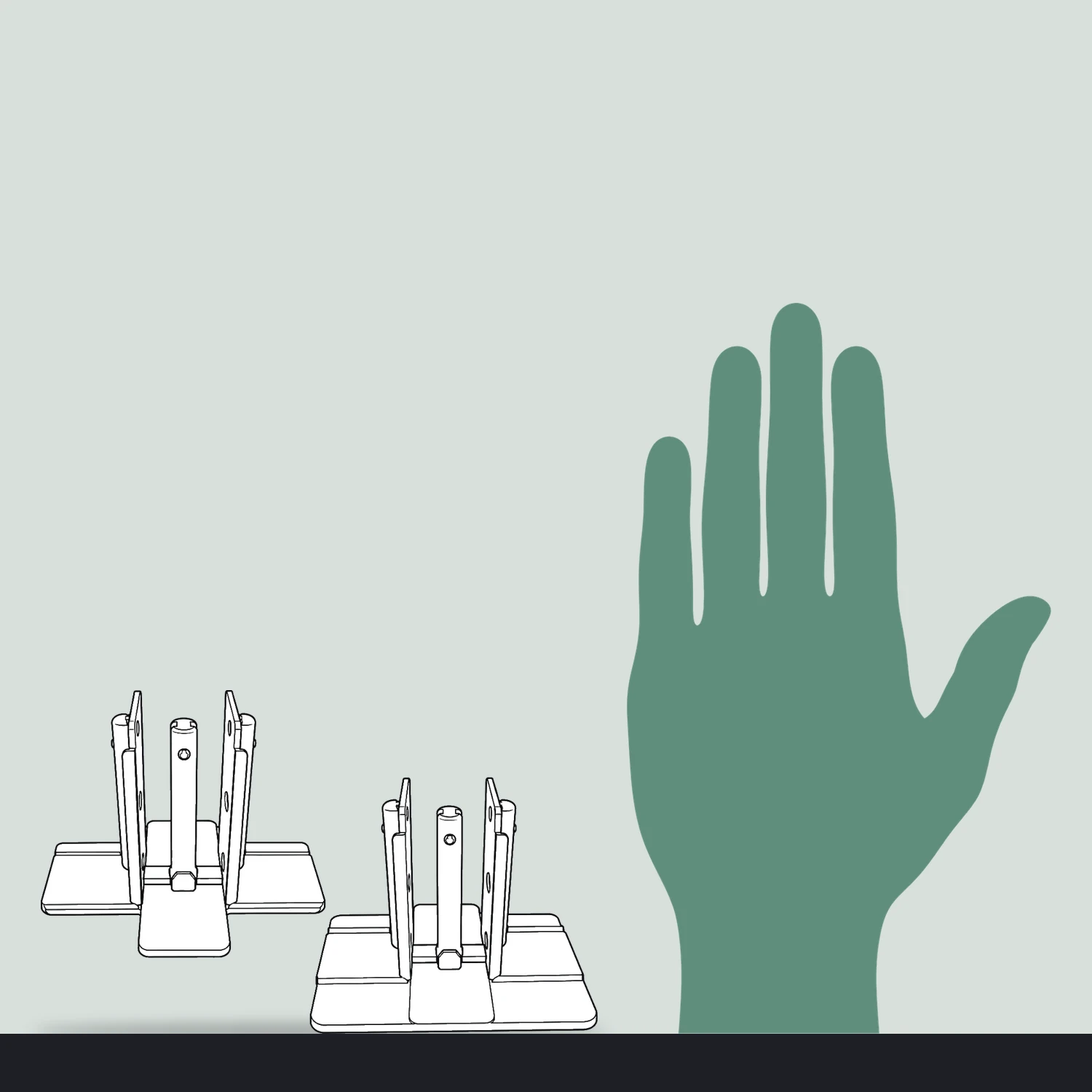 Cross connector size compared with a hand