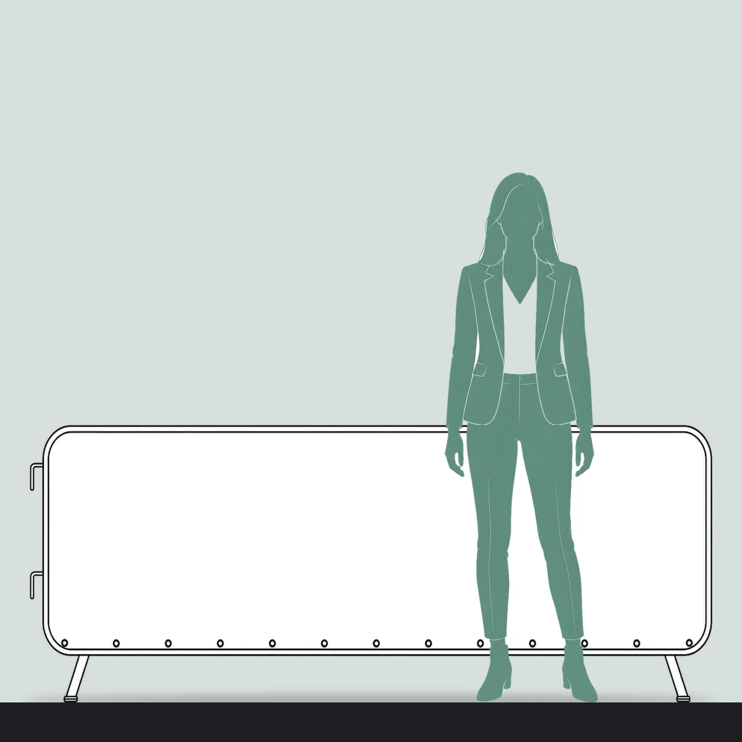 Crowd Barrier AirMesh Fabric Jacket for 2.3m Barriers size compared with a person