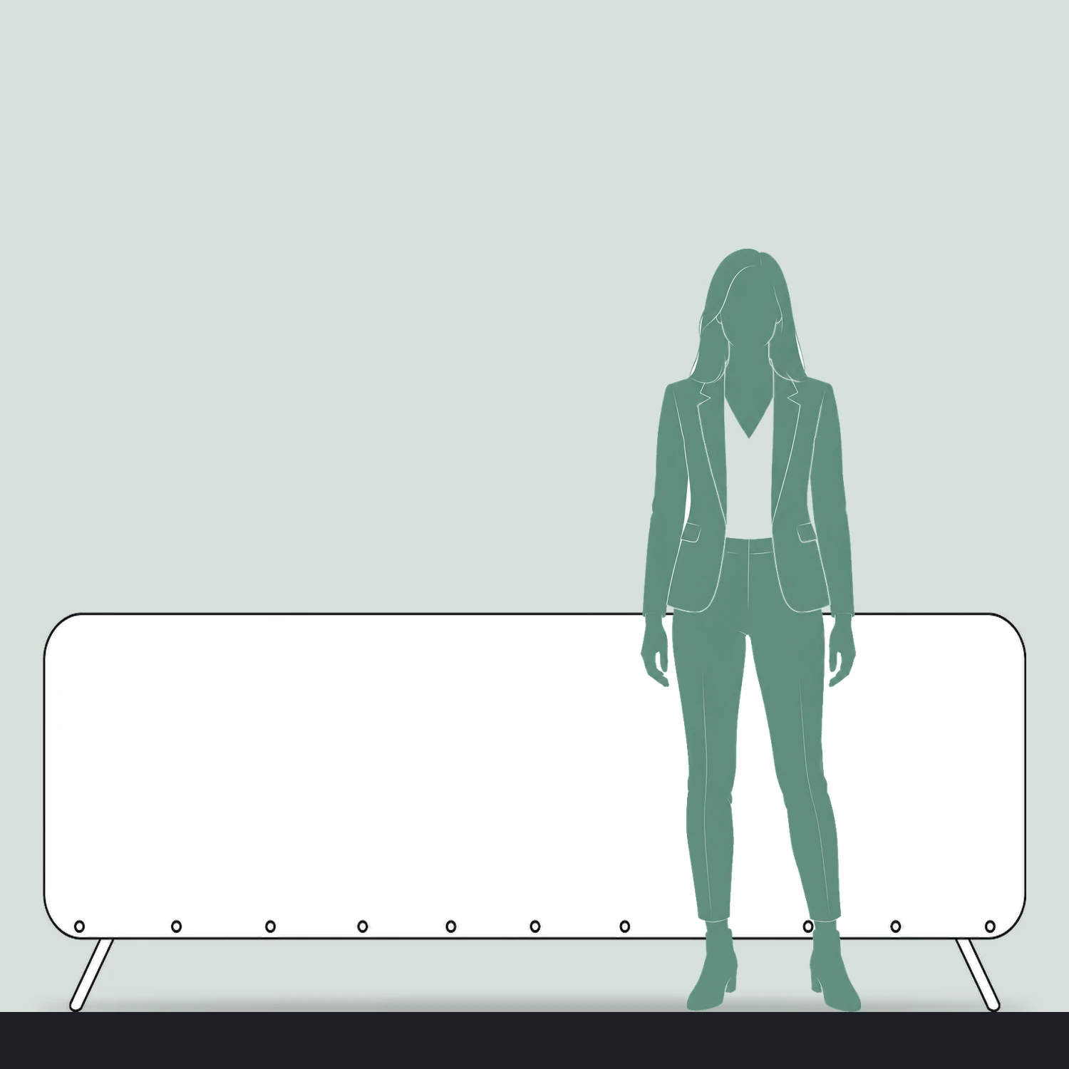 Crowd Barrier Premium Fabric Mesh Jacket for 2.3m Barriers size compared with a person