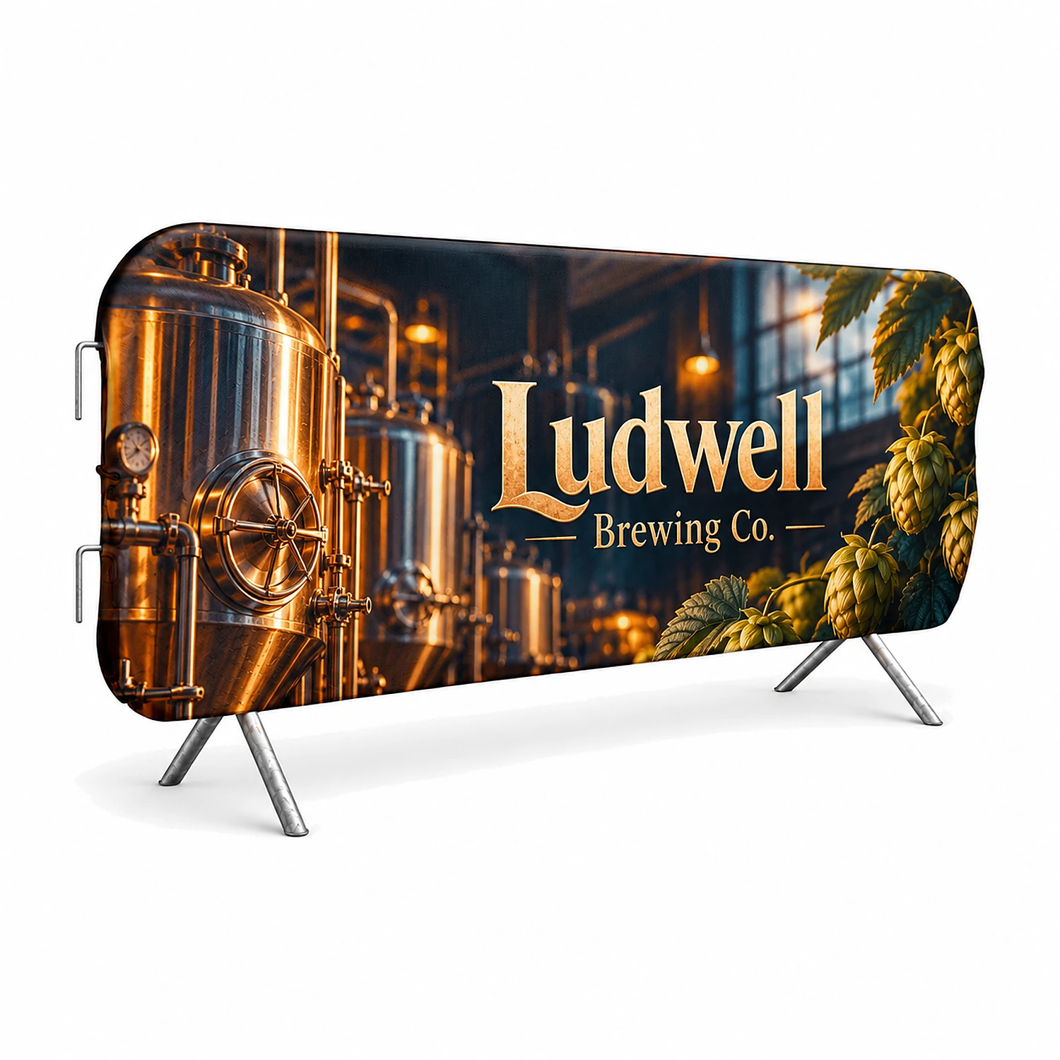 Crowd Barrier Premium Fabric Mesh Jacket for 2.5m Barriers - Single-Sided, shown with example artwork