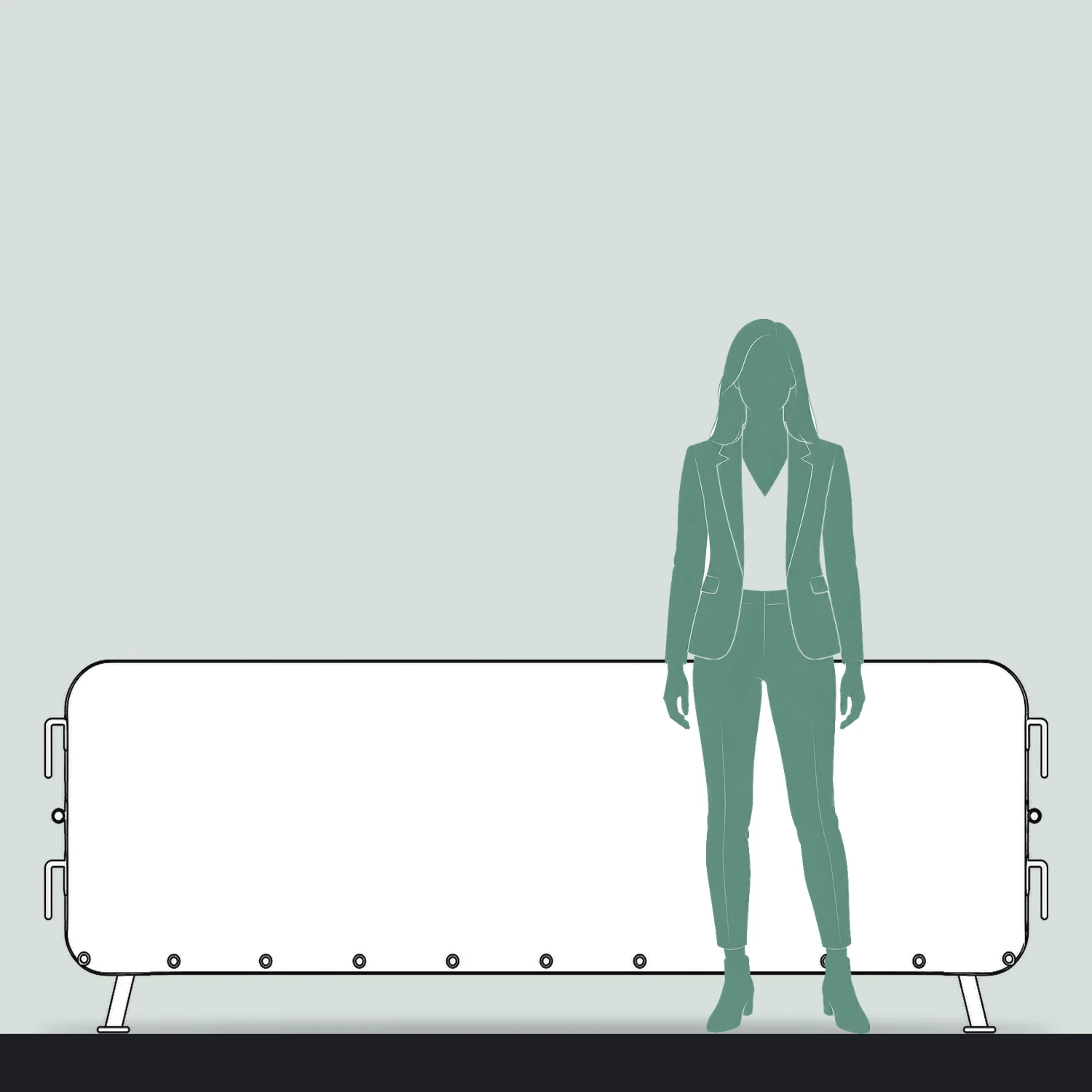 Crowd Barrier Premium Fabric Mesh Jacket for 2.5m Barriers size compared with a person