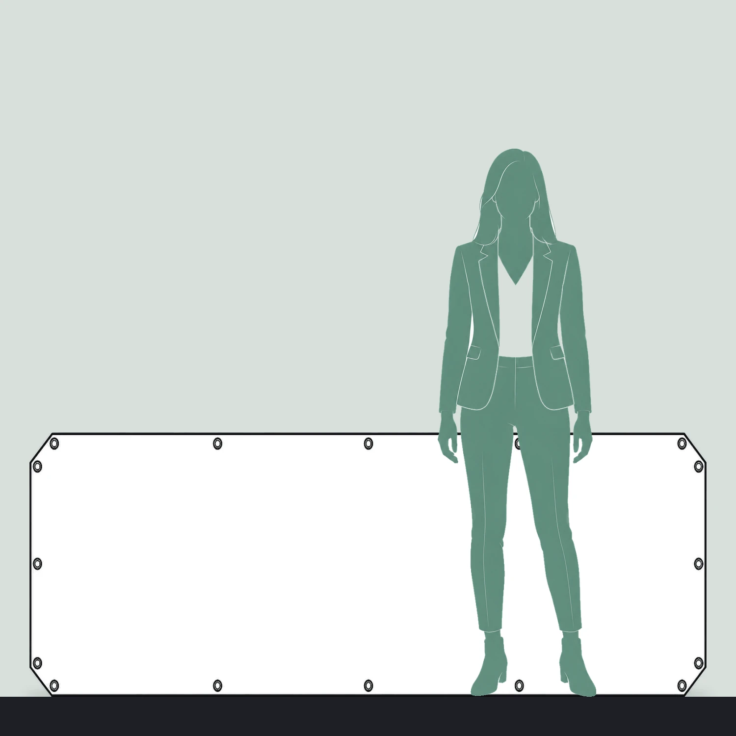 Crowd Barrier PVC Banner for 2.3m Barriers size compared with a person