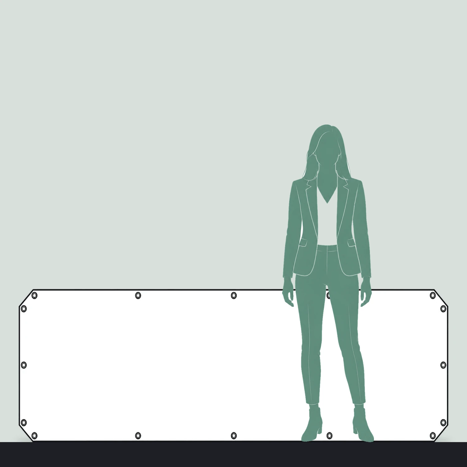 Crowd Barrier PVC Banner for 2.5m Barriers size compared with a person