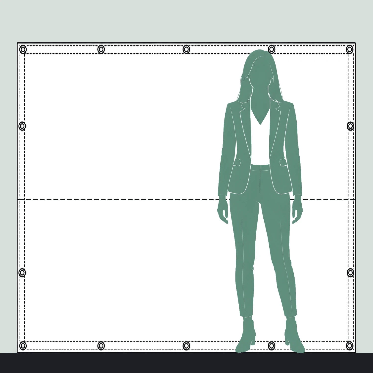 Crowd Barrier PVC Fold-Over Banner for 2.3m Barriers size compared with a person