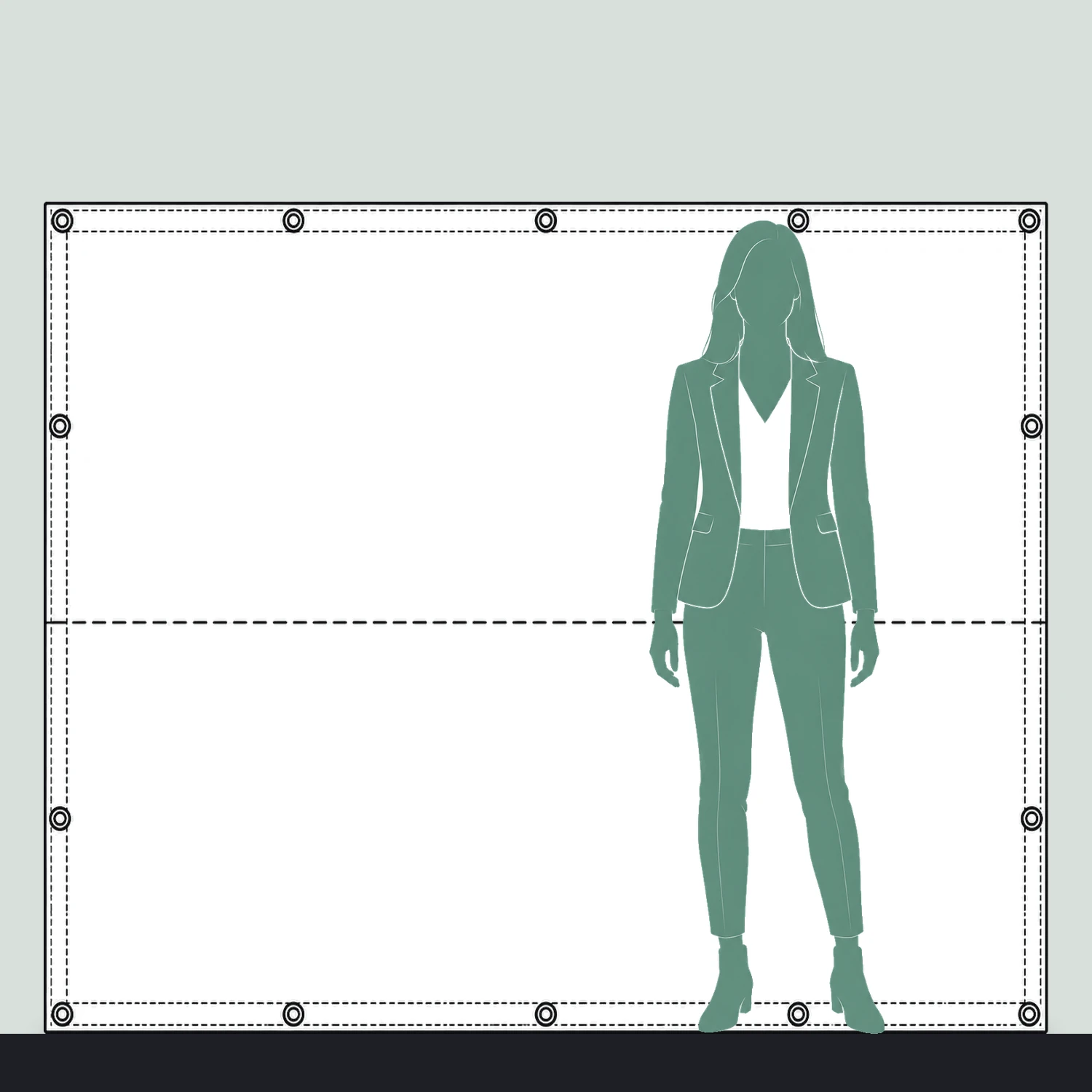 Crowd Barrier PVC Fold-Over Banner for 2.5m Barriers size compared with a person