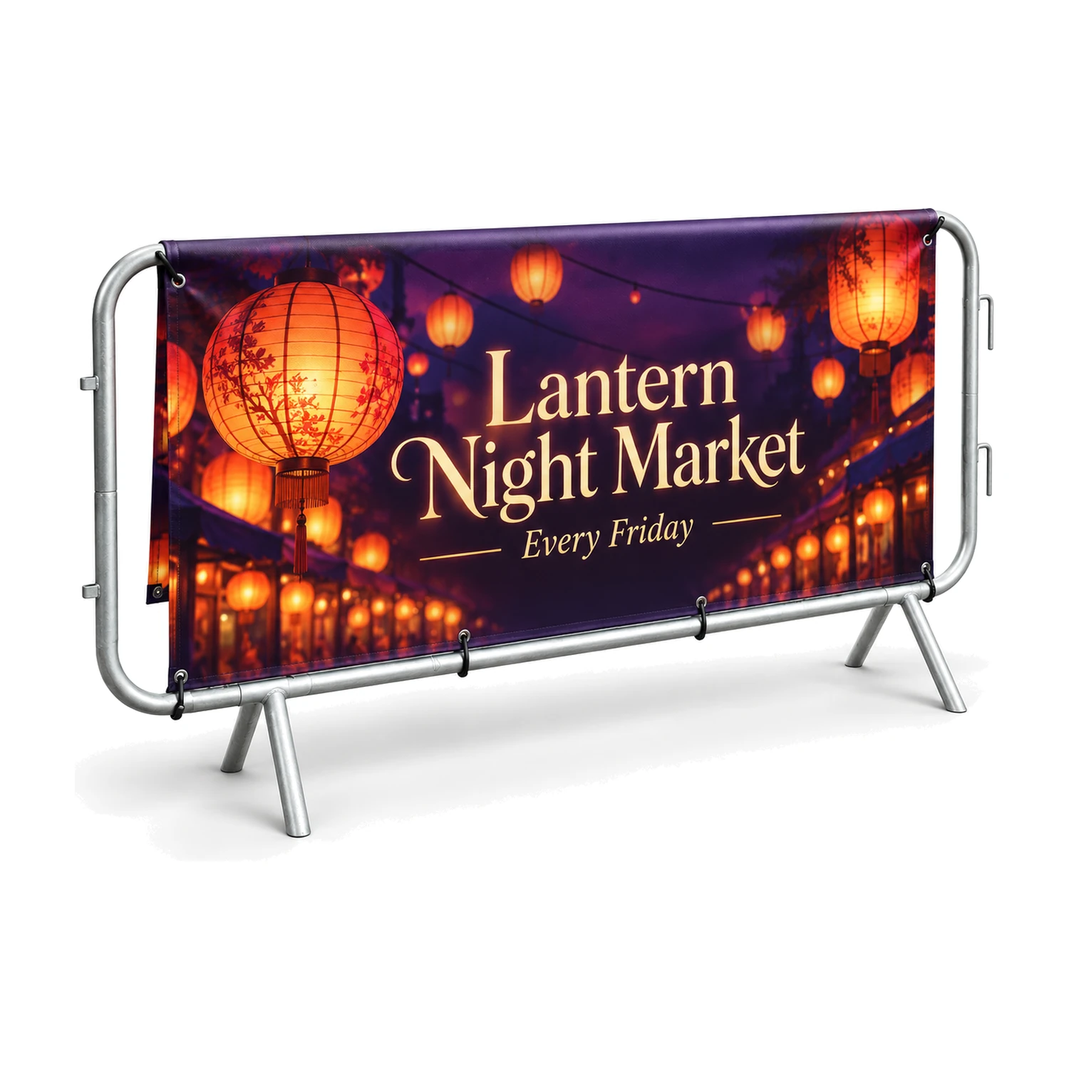 Crowd Barrier PVC Fold-Over Banner with example artwork