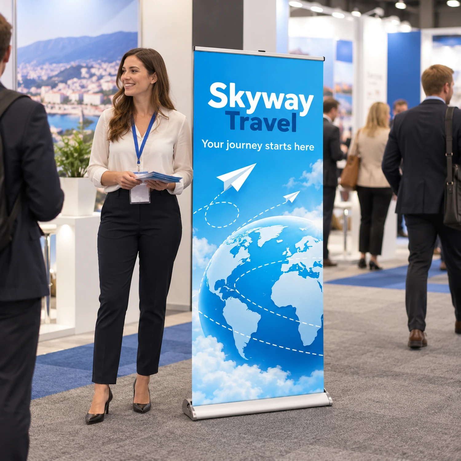 Delta Lite Roller Banner 850mm Wide in use at an event