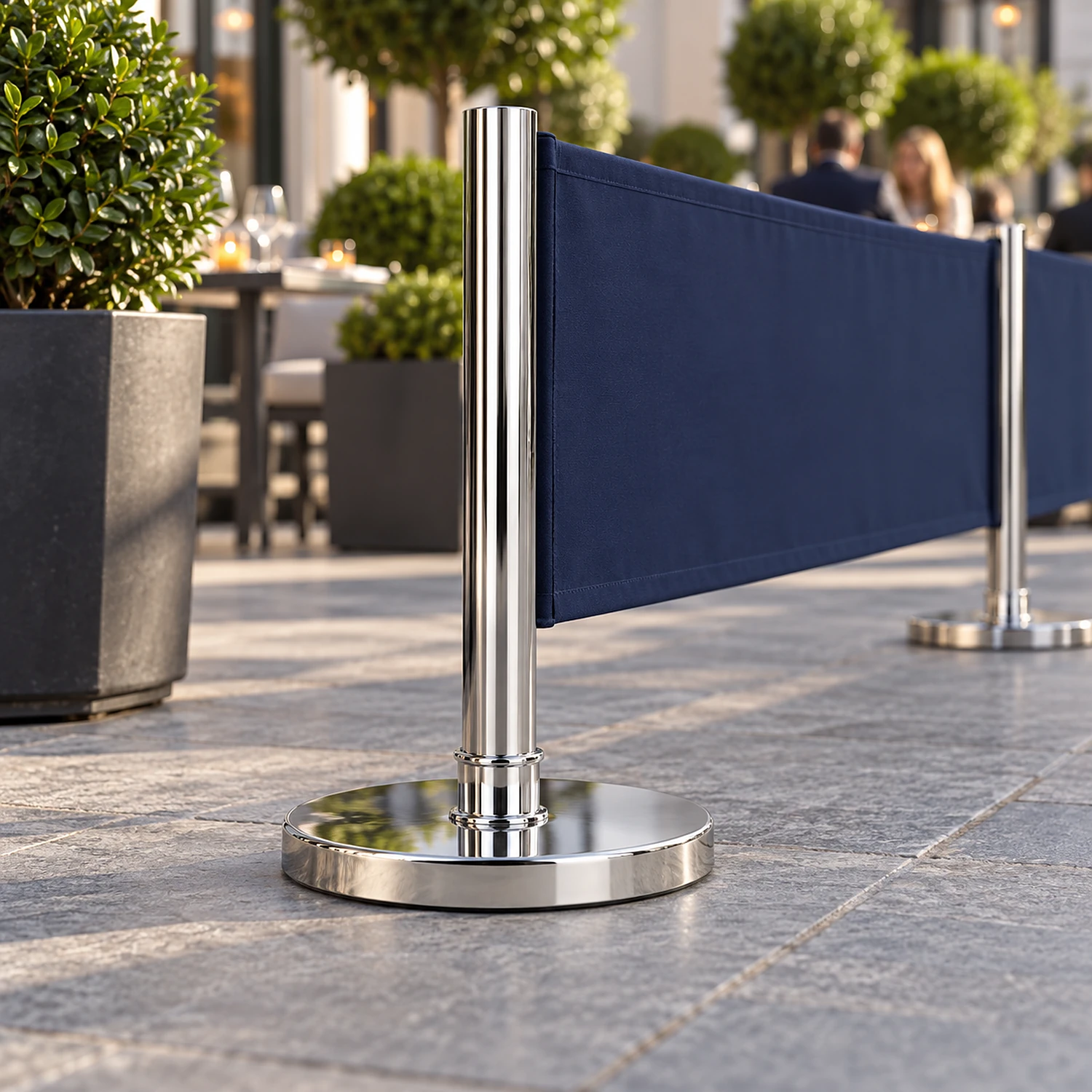 Chrome cafe barrier base on a hotel terrace