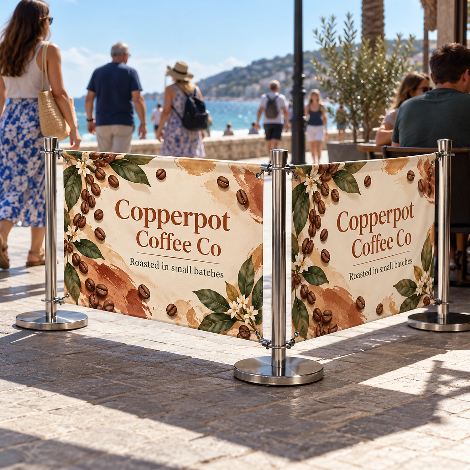 Deluxe Cafe Barrier in use on a seaside promenade