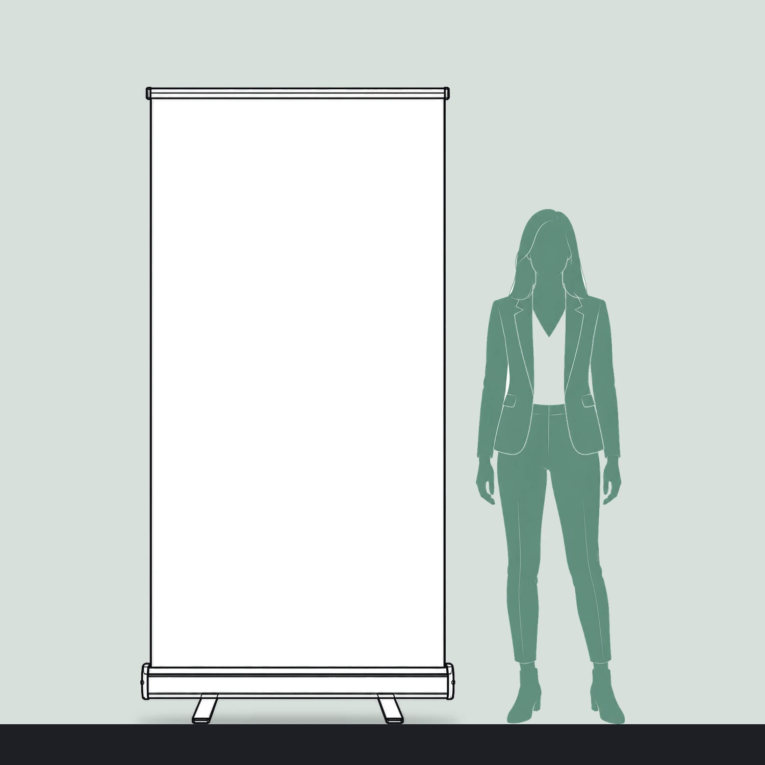 Dragonfly Double-Sided Roller Banner 1m Wide size compared with a person