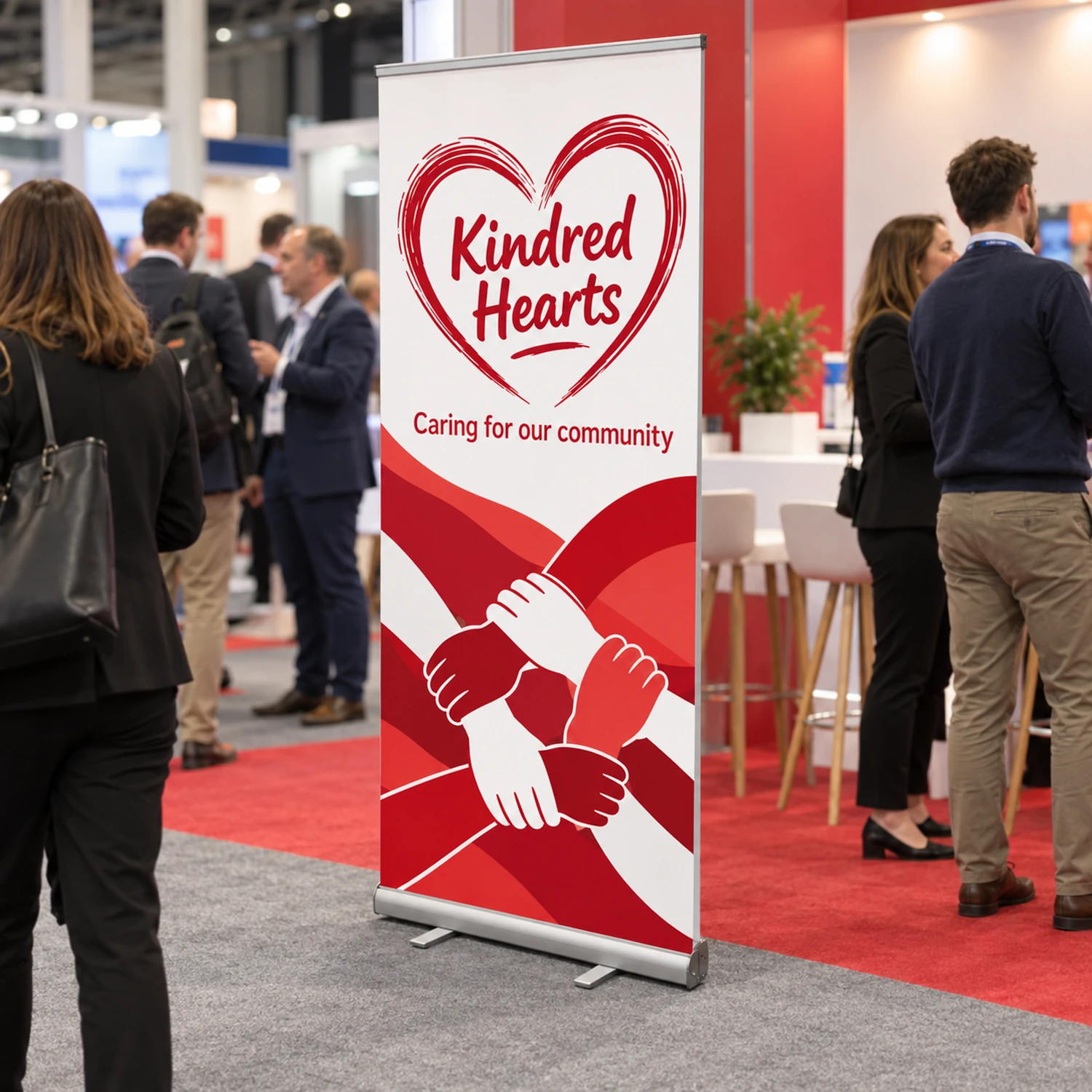 Dragonfly Double-Sided Roller Banner in use at an event