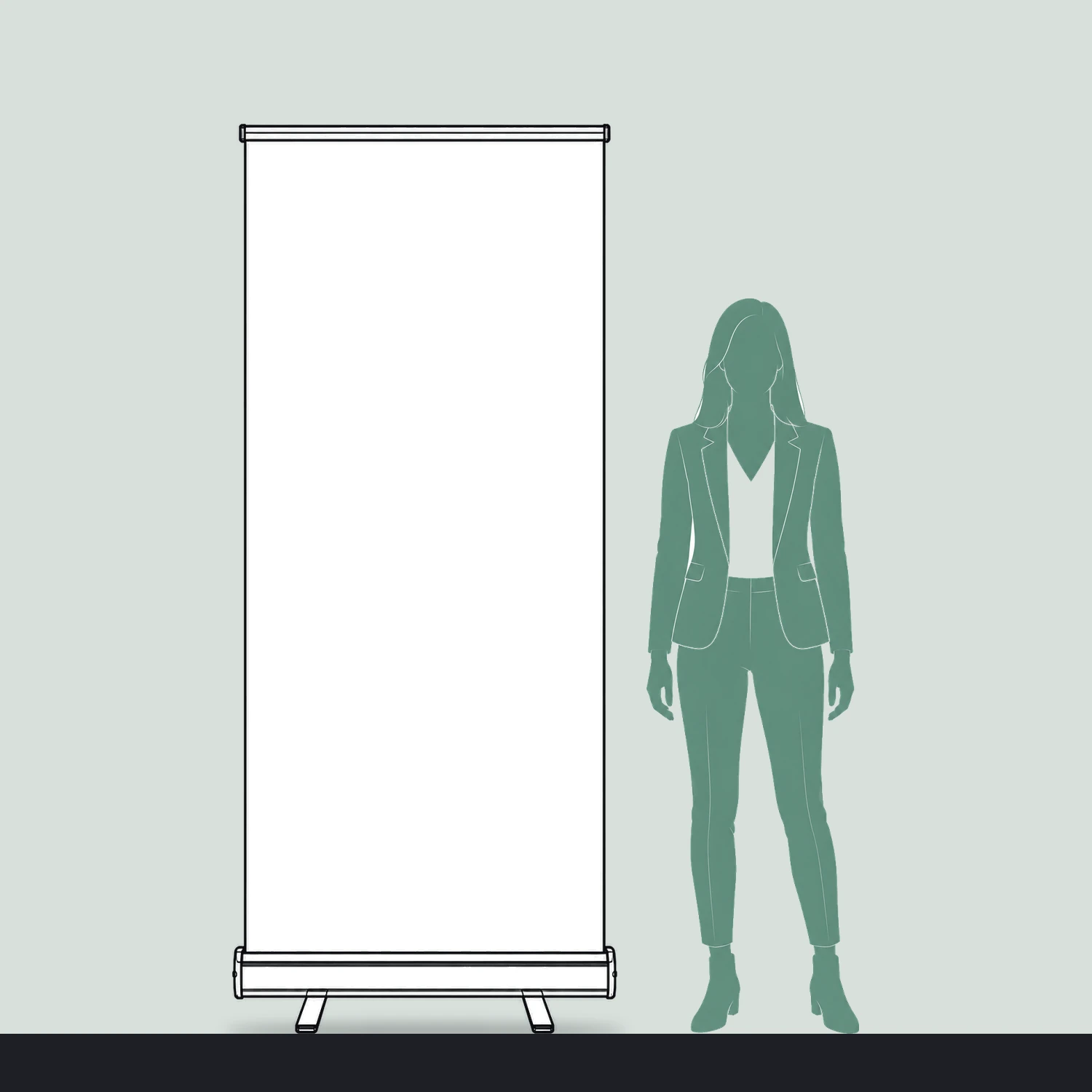 Dragonfly Double-Sided Roller Banner 850mm Wide size compared with a person