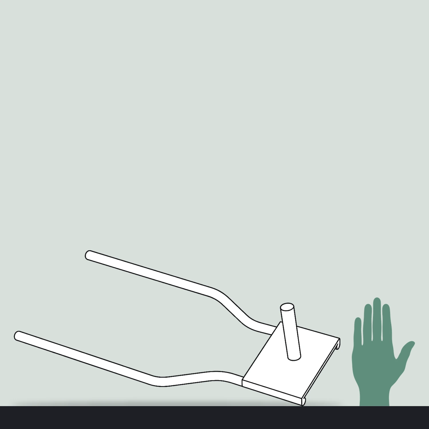 Drive-on car foot for flags size compared with a hand