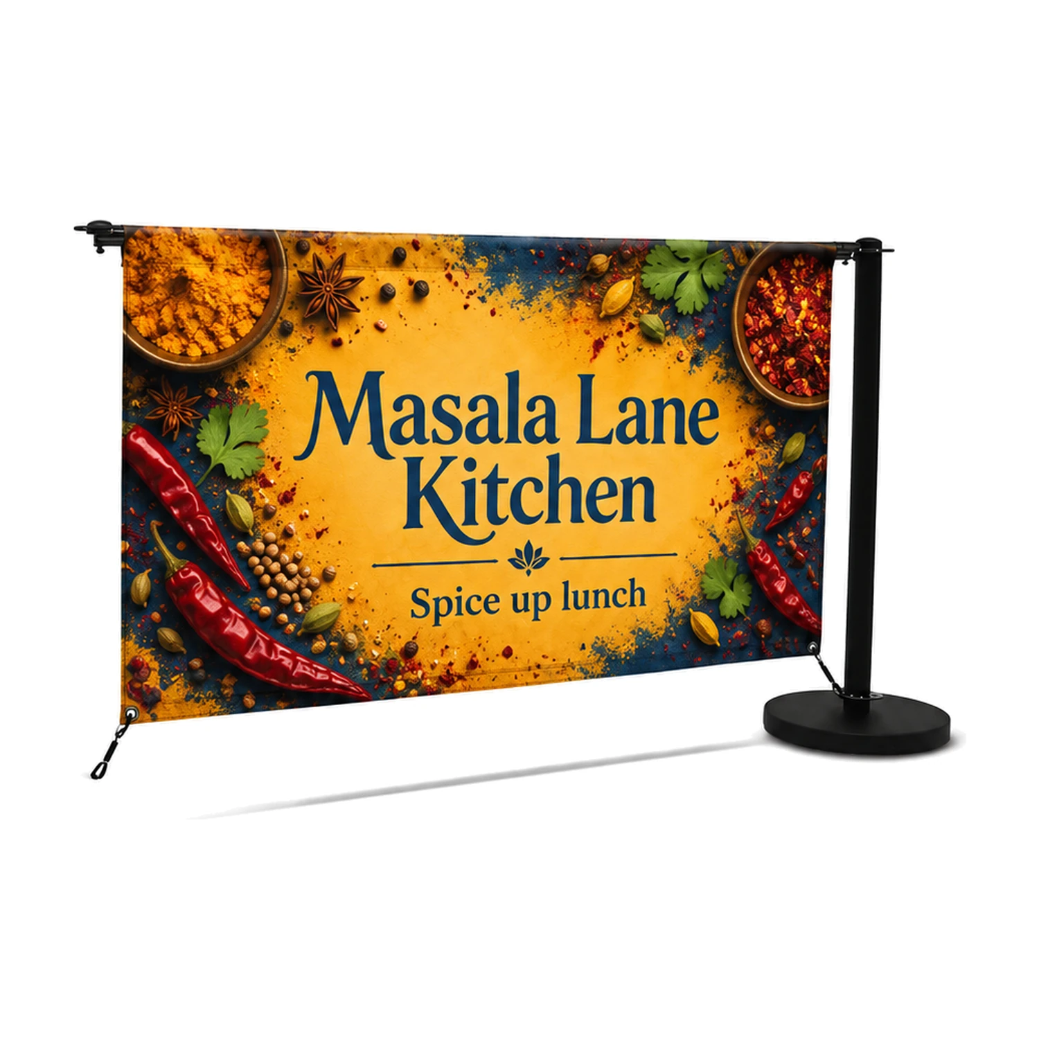 Economy Cafe Barrier Extension Kit with Fabric Banner with example artwork
