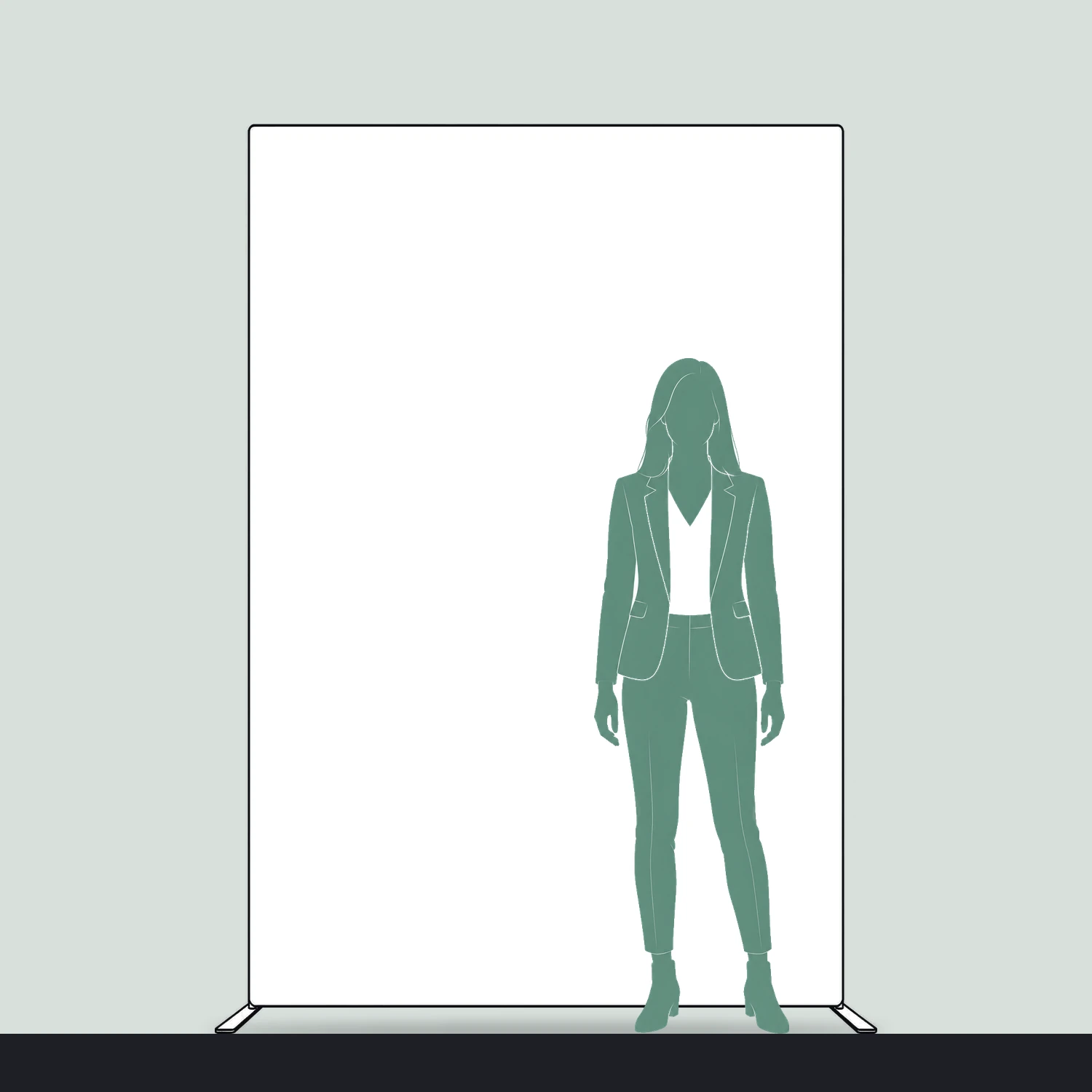 Economy Stretch Fabric Banner Stand 1.5m Wide size compared with a person