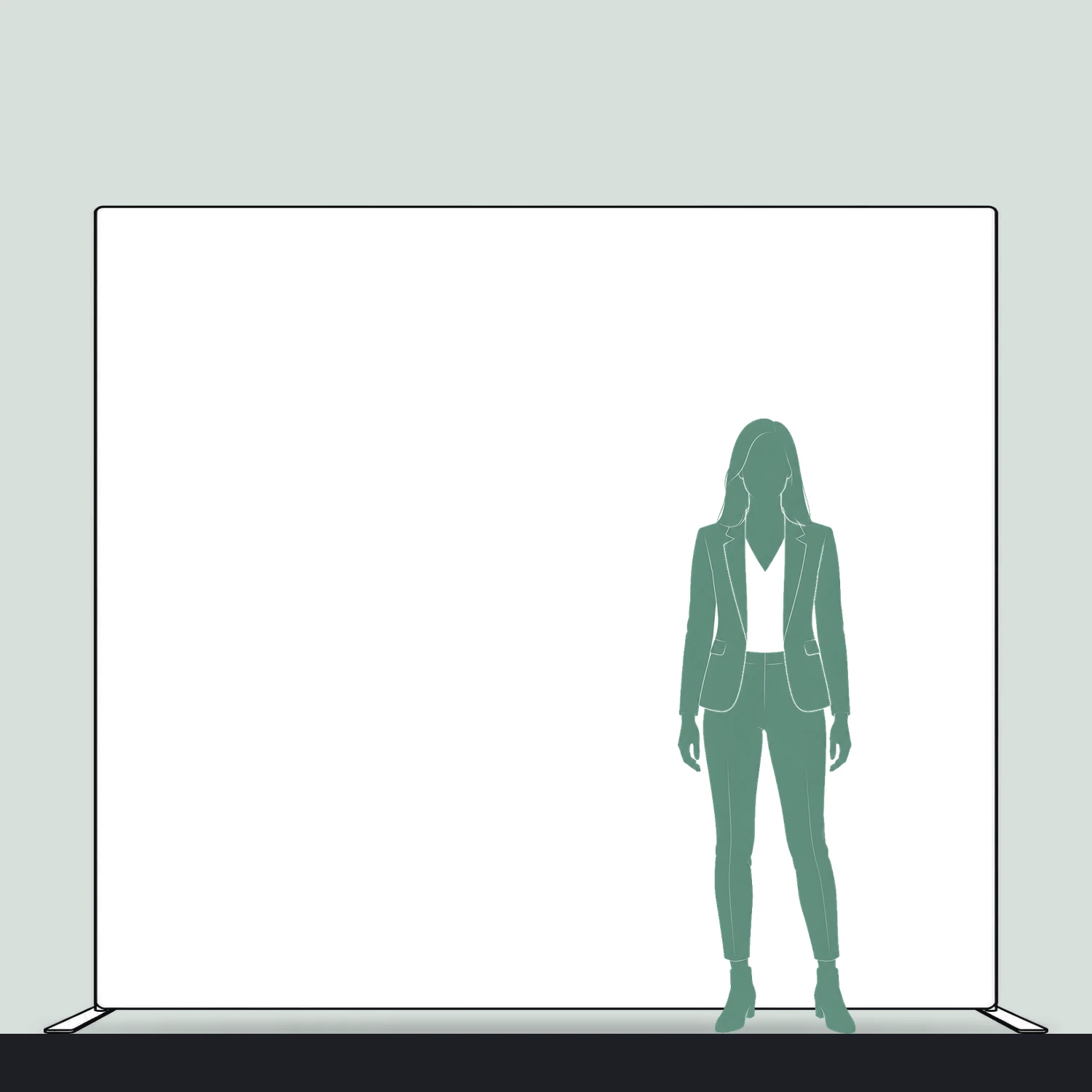 Economy Stretch Fabric Banner Stand 2.5m Wide size compared with a person