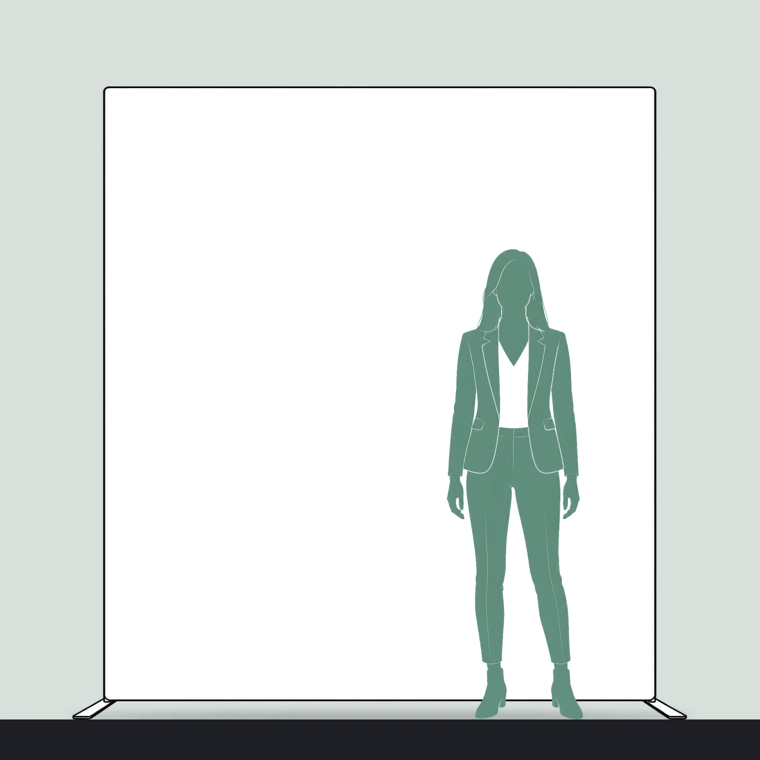 Economy Stretch Fabric Banner Stand 2m Wide size compared with a person